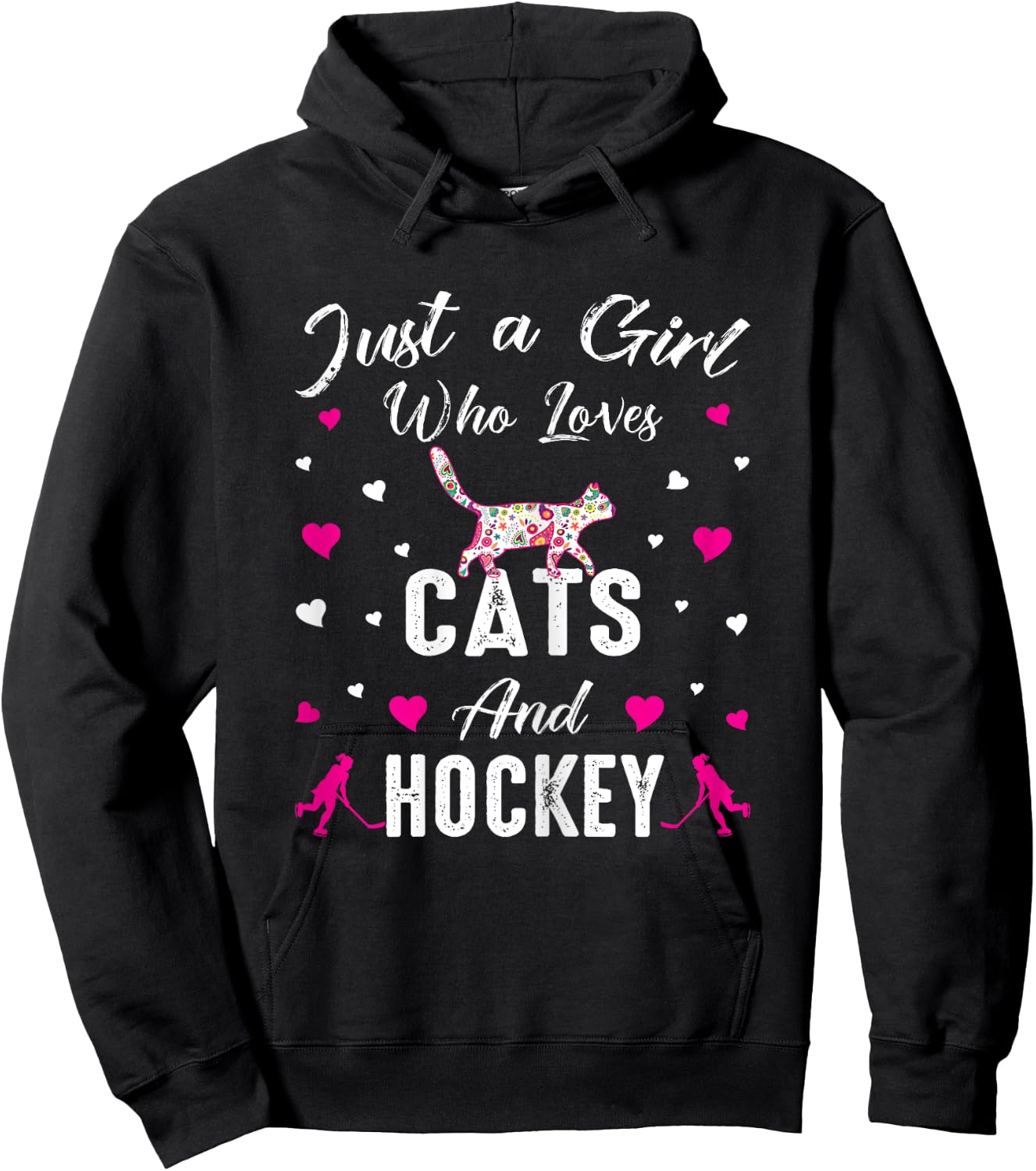 Just A Girl Who Loves Cats And Ice Hockey Cat Lover Hoodie - Hoodie | Black