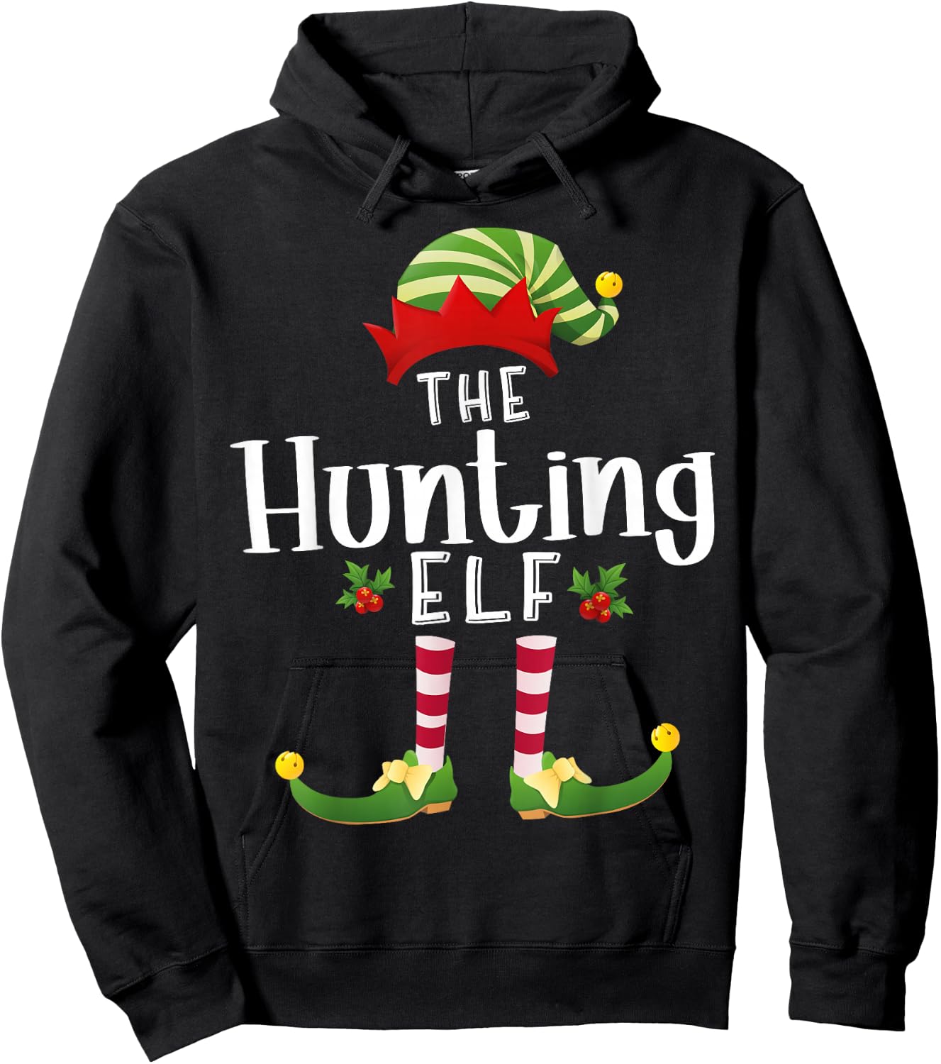 Hunting Christmas Elf Matching Pajama X-Mas Party Hoodie - Hoodie | Black