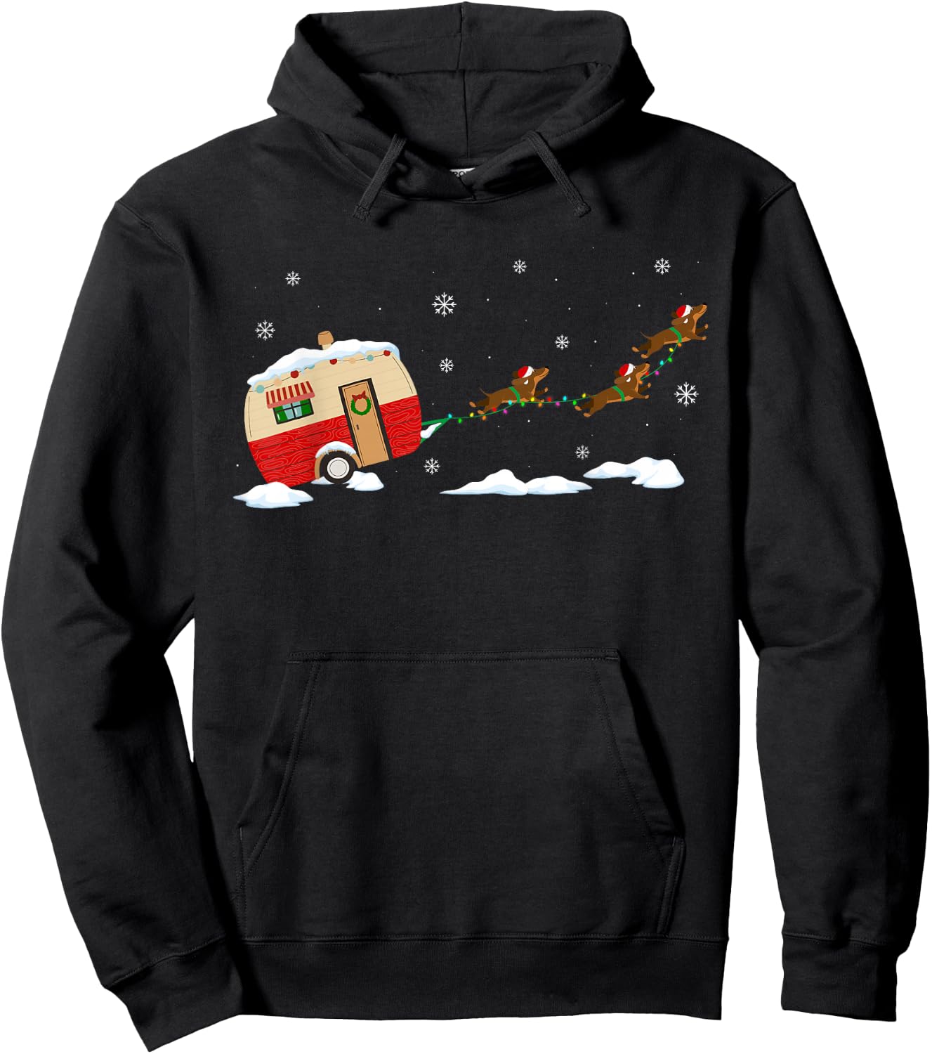 Camper Van Santa Dachshund Dog Sleigh Funny Christmas Pet Women Kids Hoodie - Hoodie | Black