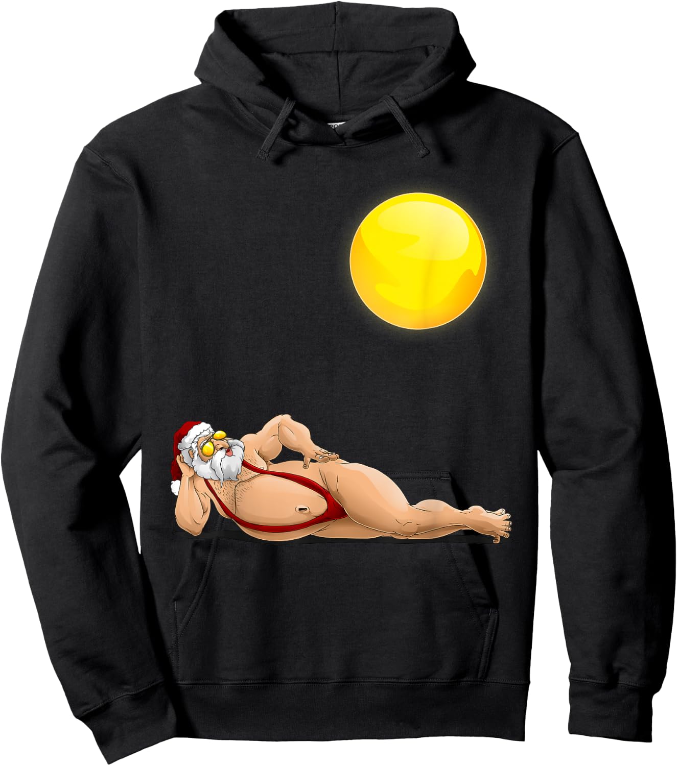 Funny Santa Sunbathing Red Mankini | Cool Beach Summer Gift Hoodie - Hoodie | Black