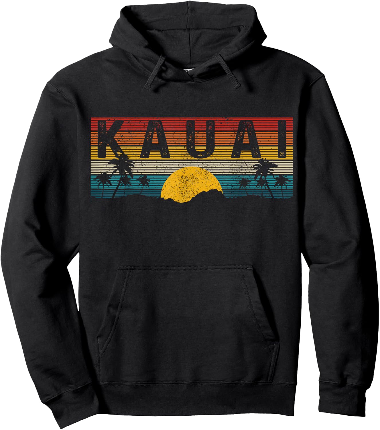 Kauai Hawaii Vintage Sunset Surfer Beach Souvenir Hoodie - Hoodie | Black