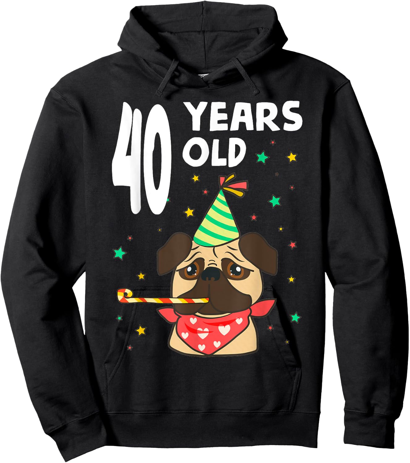 40th Birthday Pug Dog Lover Party 40 Year Old Funny B-Day Hoodie - Hoodie | Black