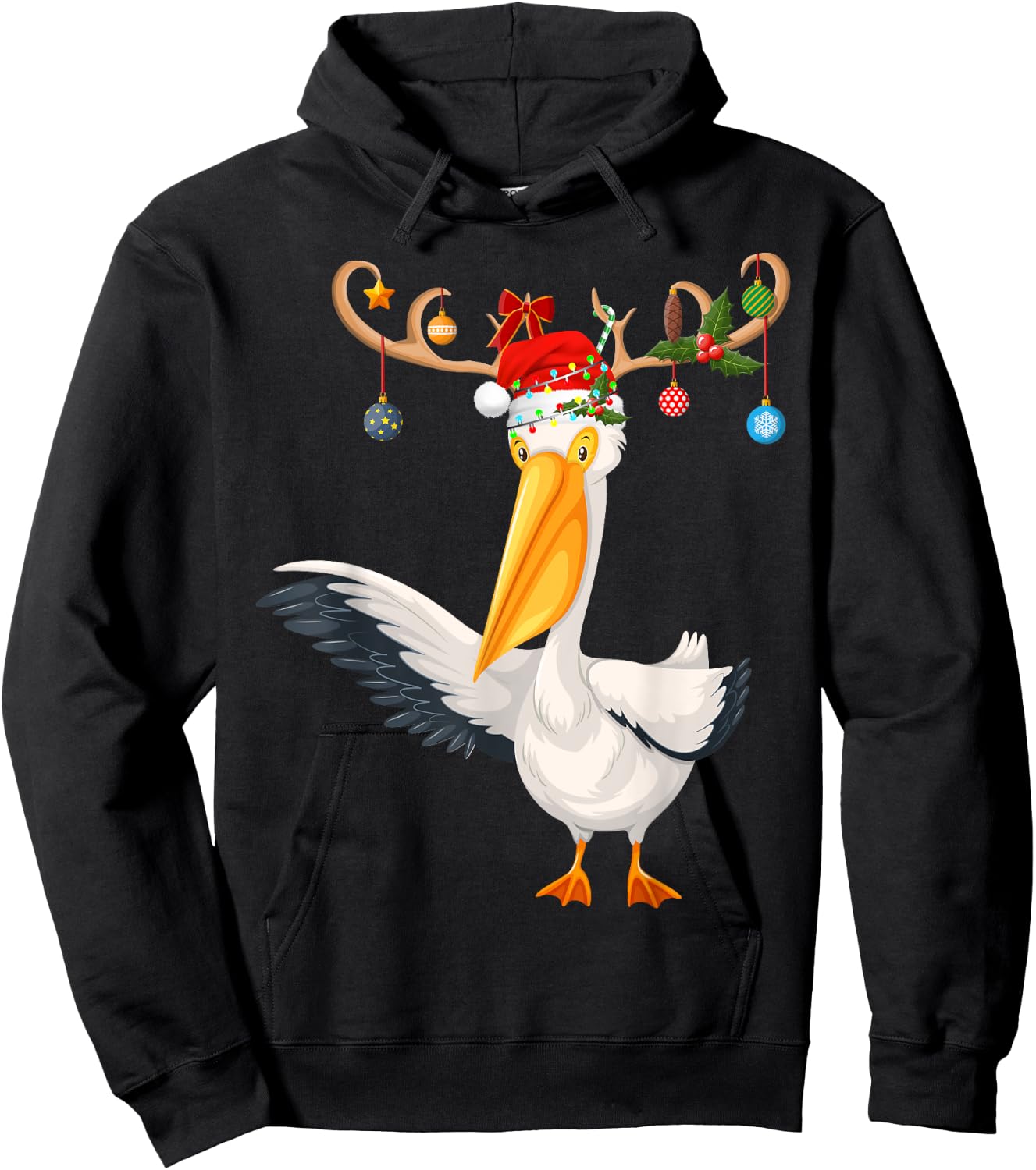Pelican Bird Xmas Gift Reindeer Santa Hat Pelican Christmas Hoodie - Hoodie | Black