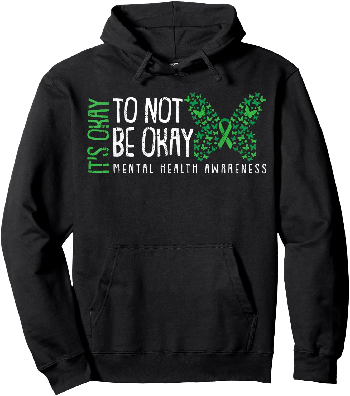 Its Ok Not To Be Ok Mental Health Awareness Butterfly Ribbon Hoodie - Hoodie | Black