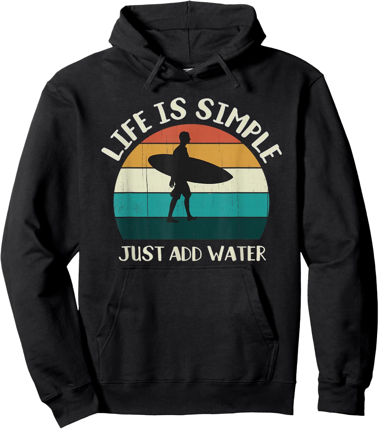 Retro Just Add Water: Sunset Surfer, Vintage Surfing Hoodie - Hoodie | Black