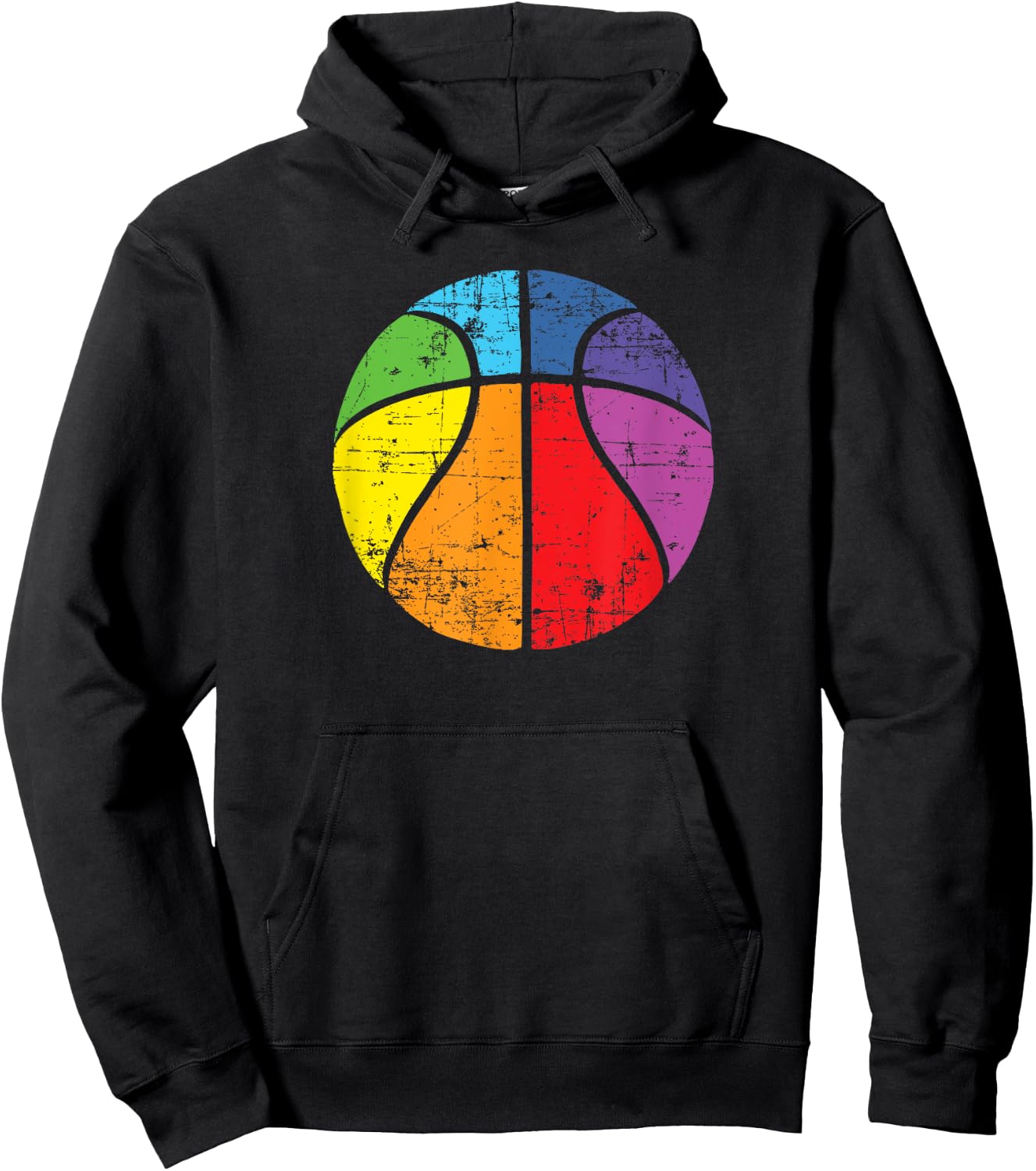 Rainbow Basketball Vintage Distressed Logo Hoodie - Hoodie | Black