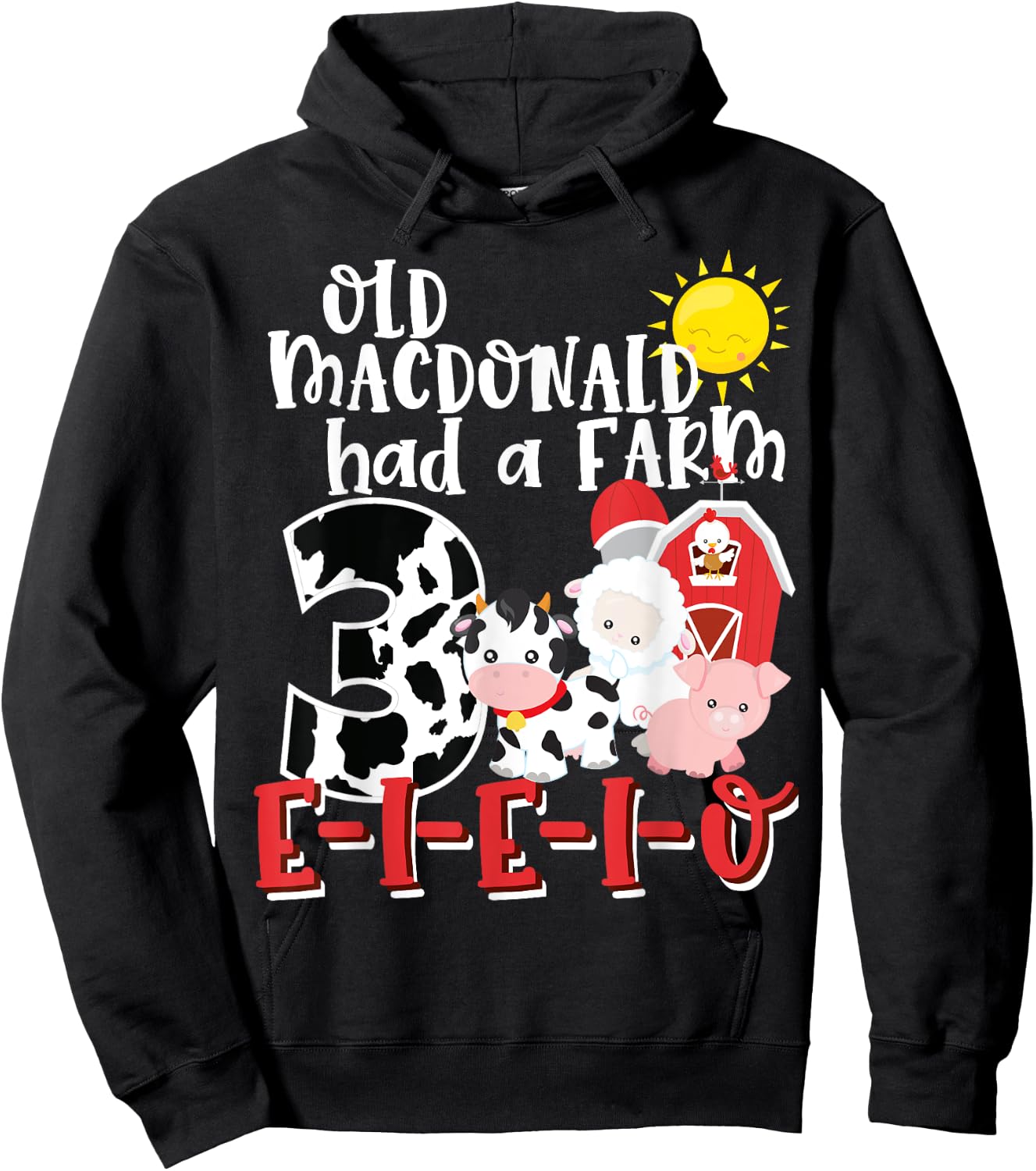 Old MacDonald Farm 3rd Birthday 3 Year Old Birthday Boy Girl Hoodie - Hoodie | Black