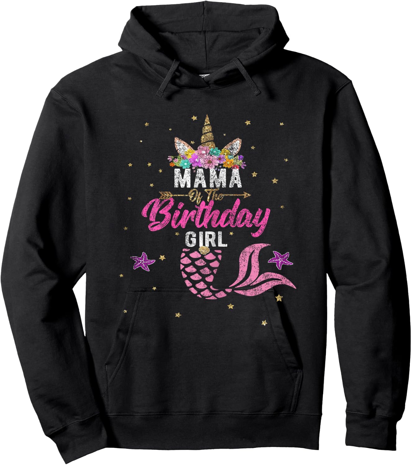Mama of Birthday Girl Unicorn Shirt Mermaid Mom Gift Hoodie - Hoodie | Black
