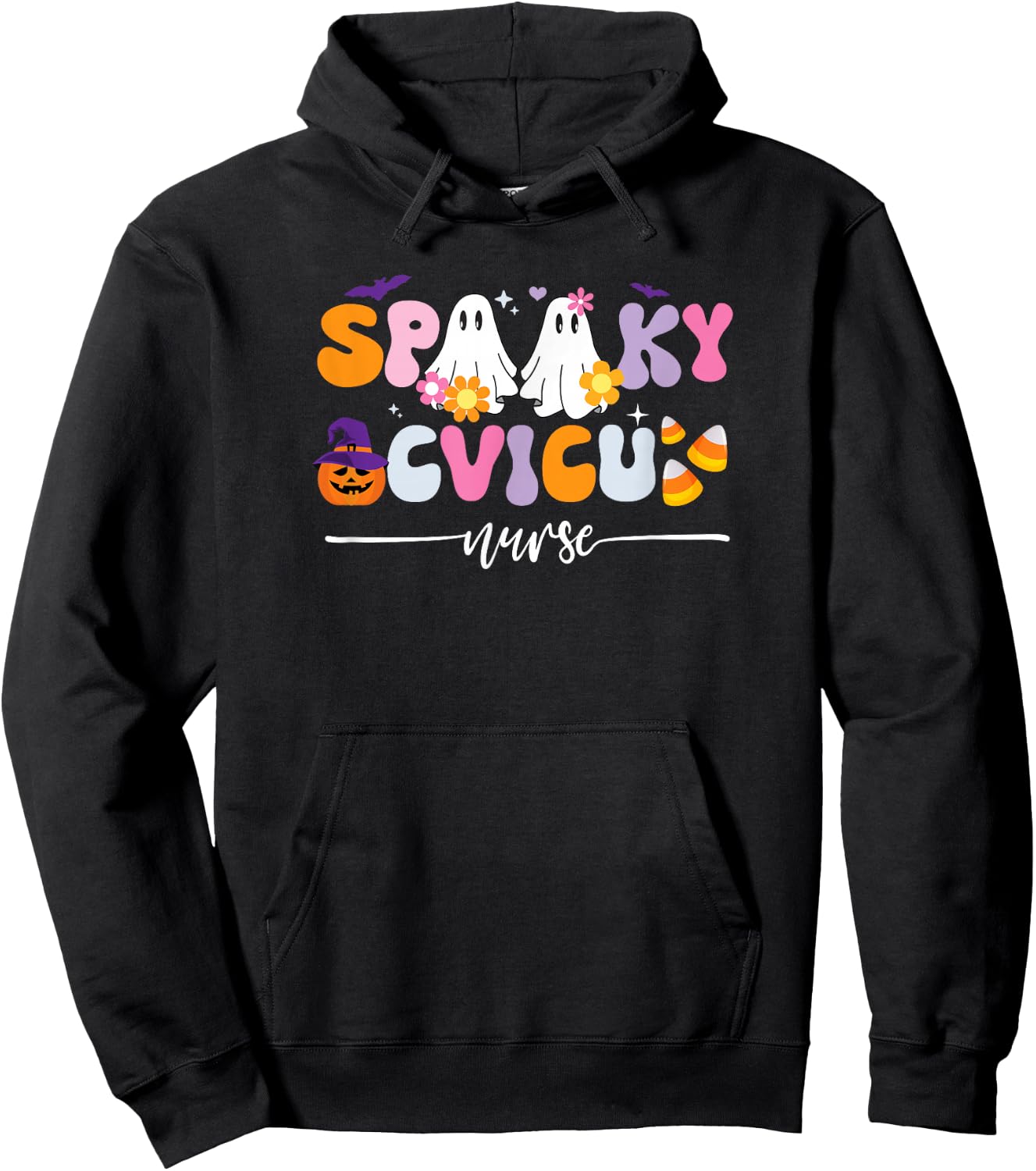 Groovy Spooky CVICU Nurse Halloween Ghost Witch Floral Hoodie - Hoodie | Black