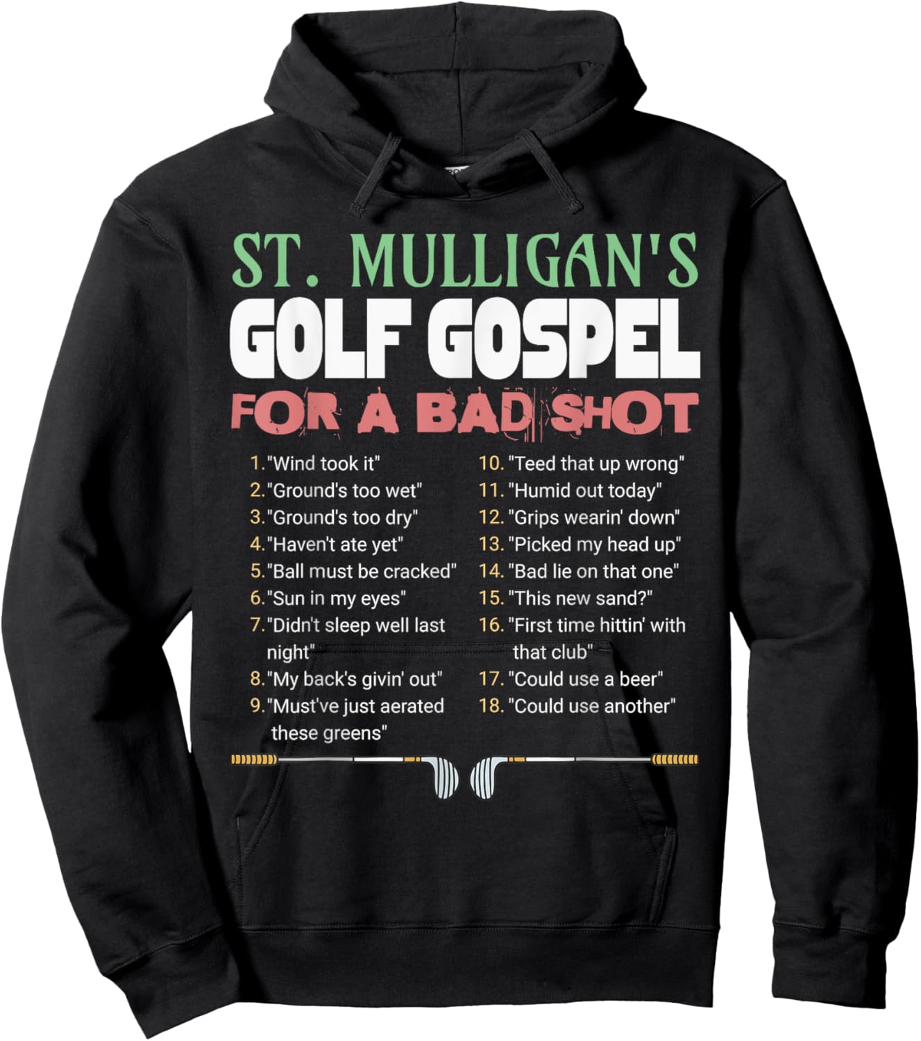 Funny Golf St.Mulligan's Excuses For a Bad Shot Funny Golfer Hoodie - Hoodie | Black