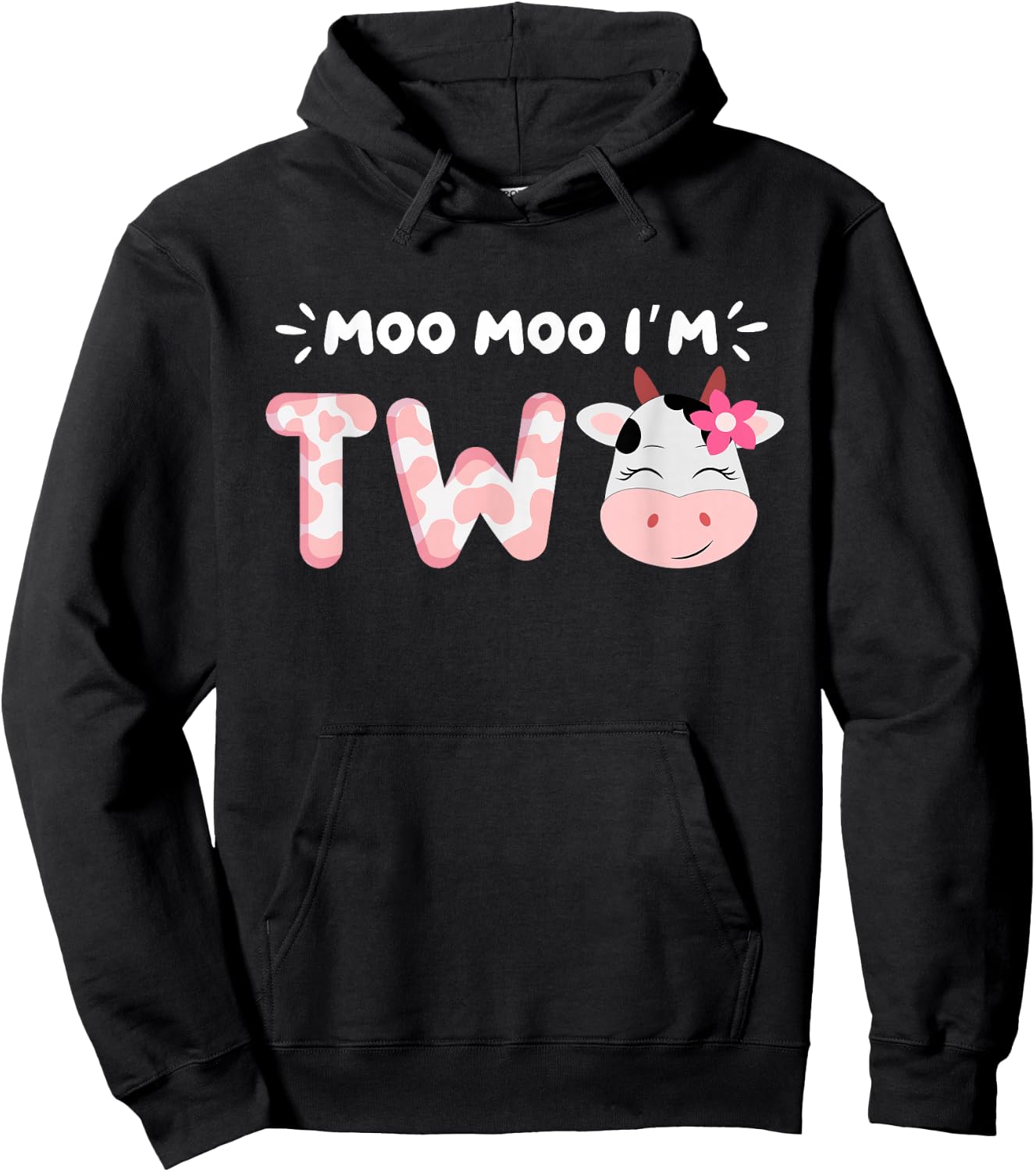 Moo Moo I'm Two 2nd Birthday Cow Lovers Cow Face Farm Life Hoodie - Hoodie | Black