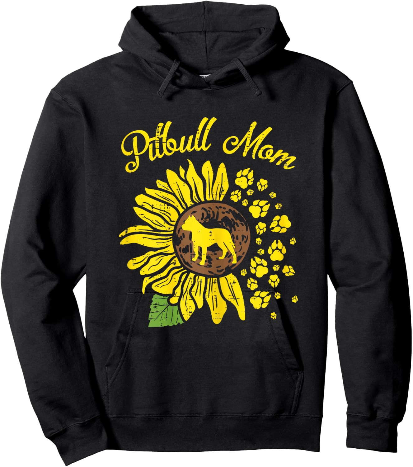 Pitbull Mom Sunflower Paw Pittie Dog Owner Mama Women Gift Hoodie - Hoodie | Black