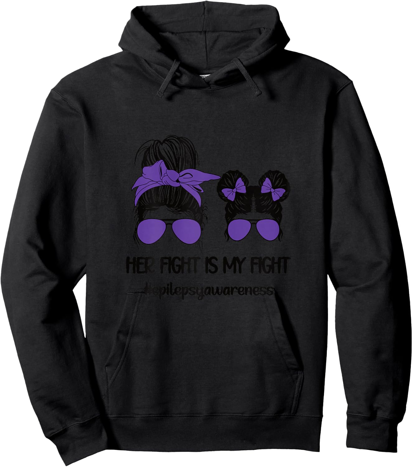 Her Fight is My Fight | Epilepsy Survivor Purple Ribbon Hoodie - Hoodie | Black