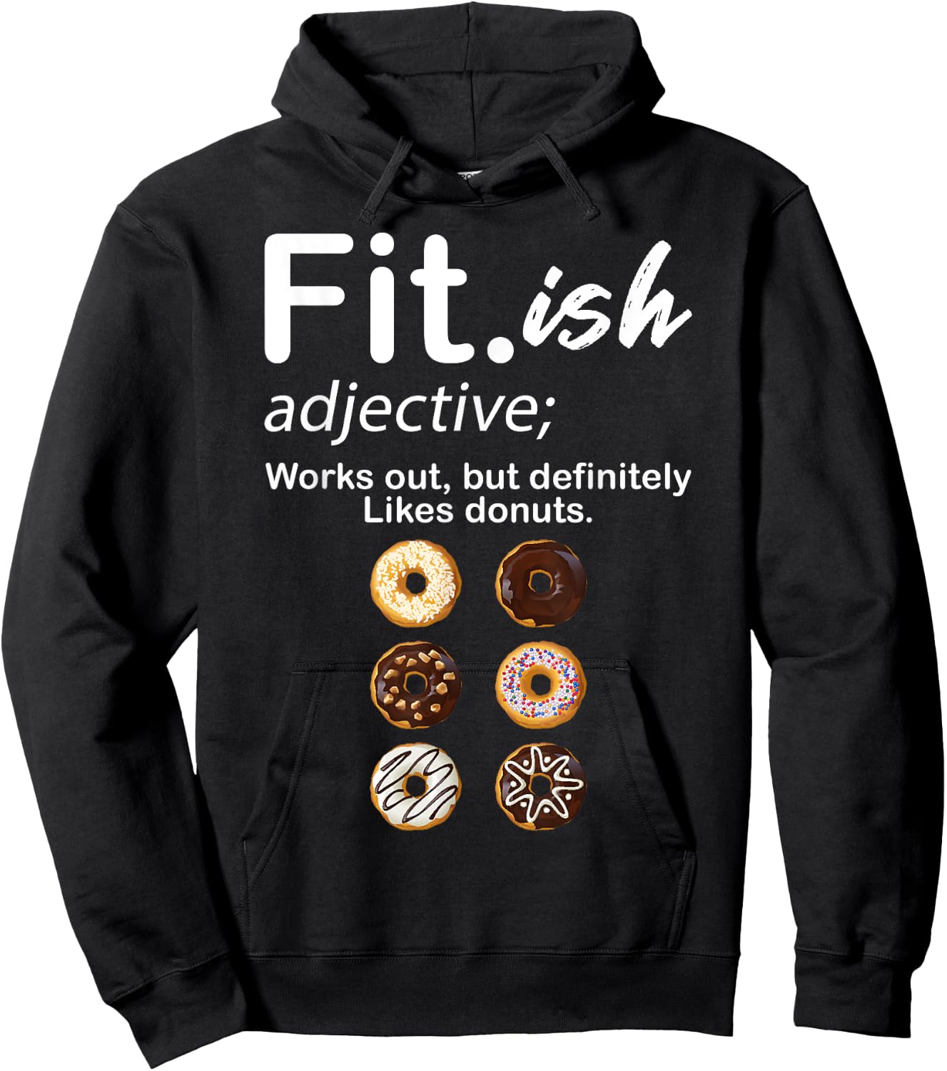 Fit ish Works Out But Definitely Likes Donuts Six Pack Donut Hoodie - Hoodie | Black