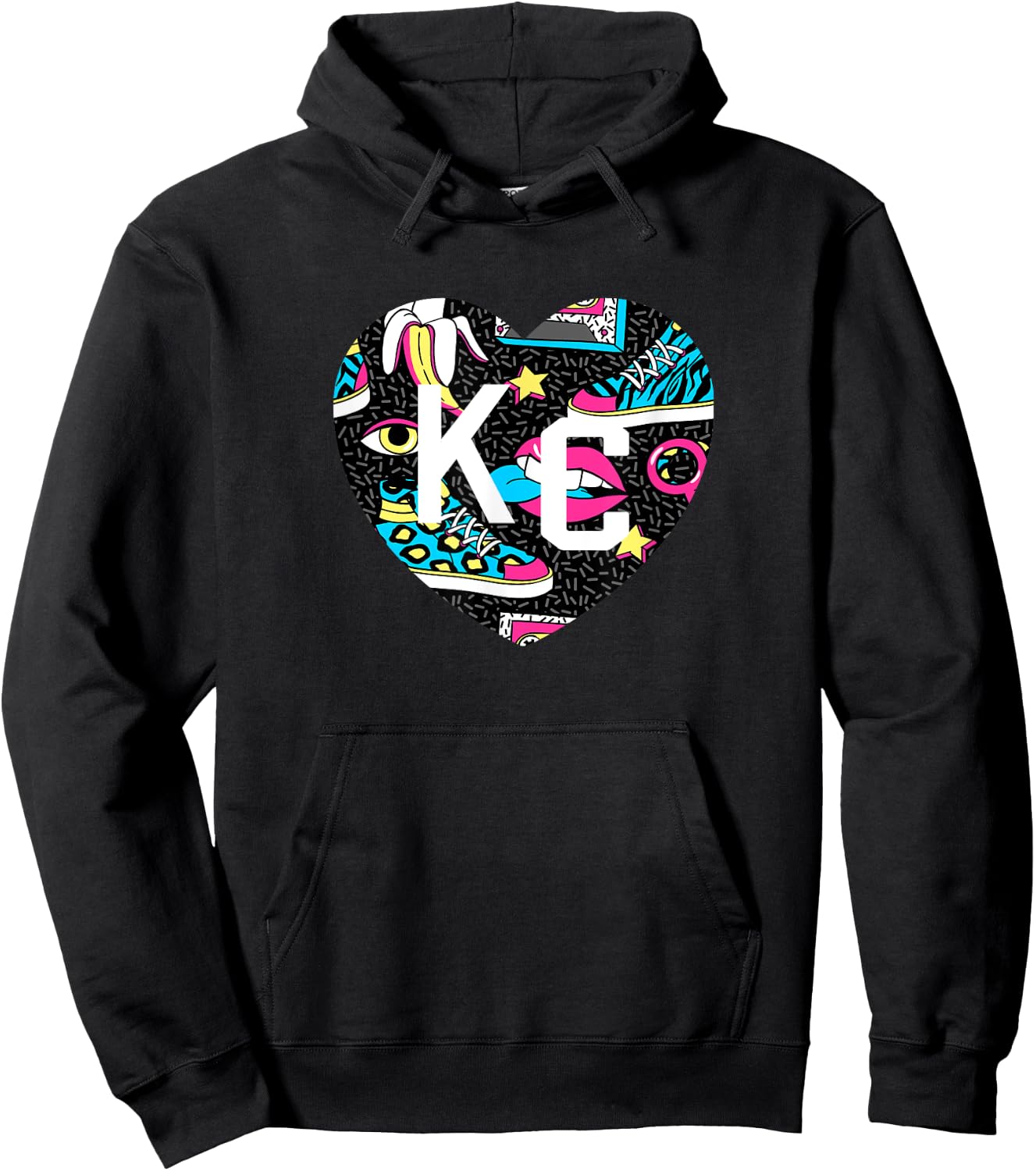 Kc 70 80s era KC Heart KC Kansas City 2-Letter KC Love Retro Hoodie - Hoodie | Black
