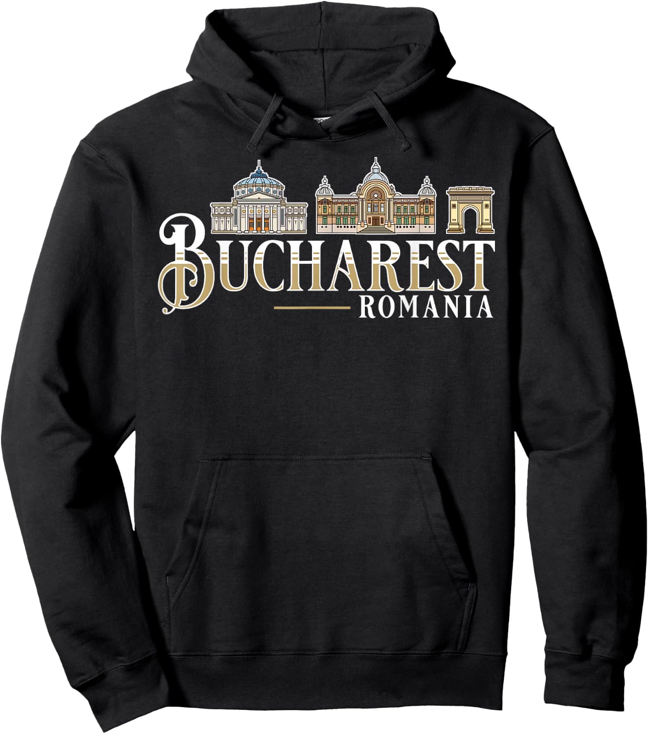 Bucharest Romania City Skyline Map Travel Hoodie - Hoodie | Black