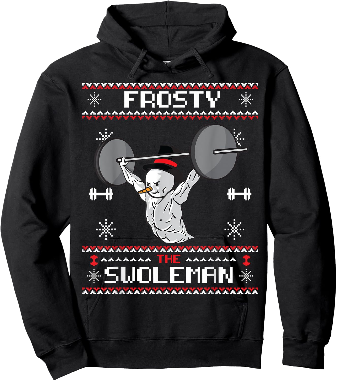 Frosty the Swoleman Ugly Christmas Sweater Funny Snowman Gym Hoodie - Hoodie | Black