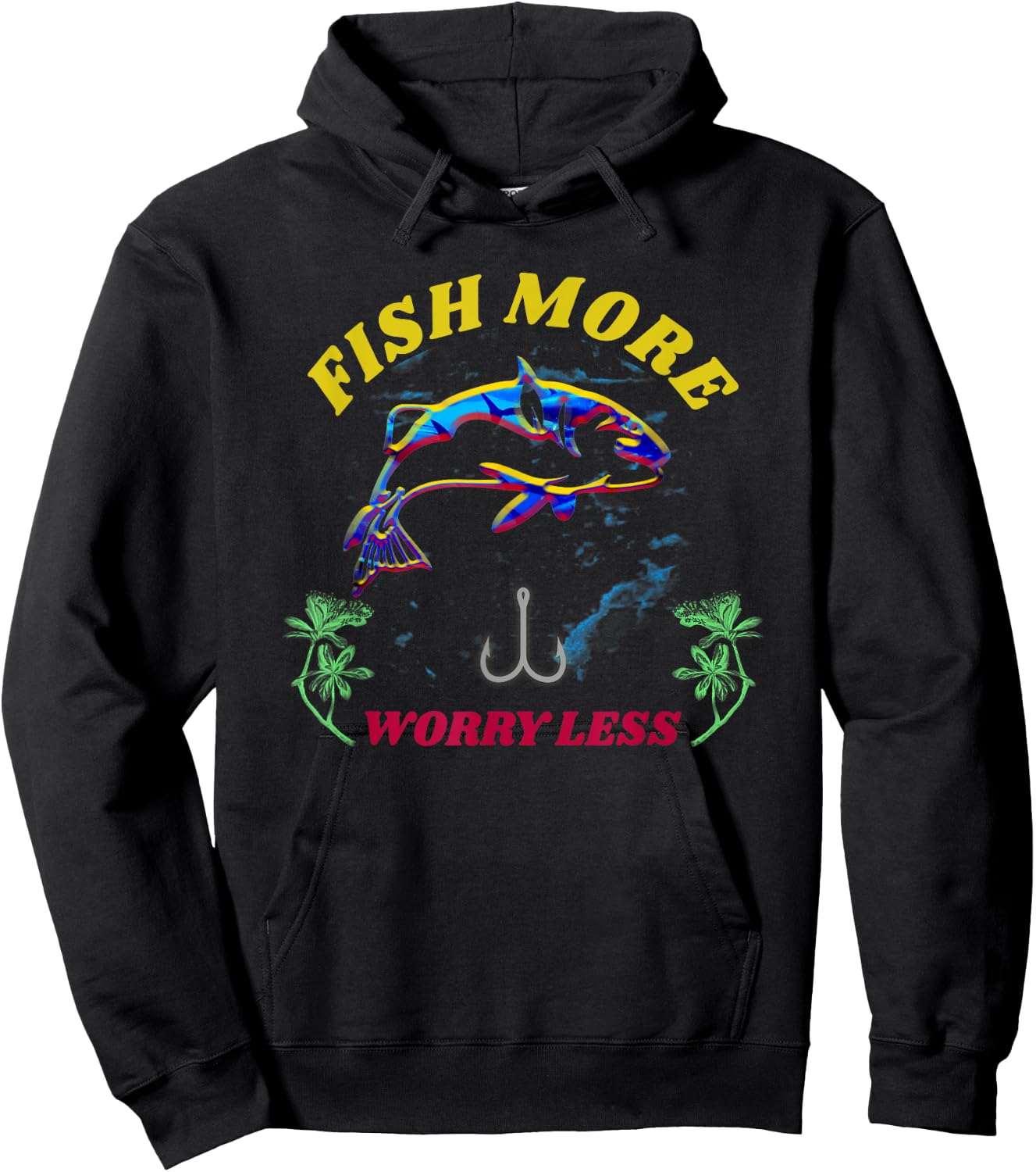 VINTAGE Distressed Fish More Worry Less SHIRT Fisherman GIFT Hoodie - Hoodie | Black