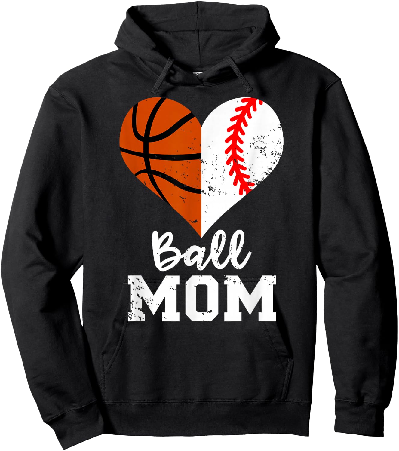 Ball Mom Heart Funny Baseball Basketball Mom Hoodie - Hoodie | Black