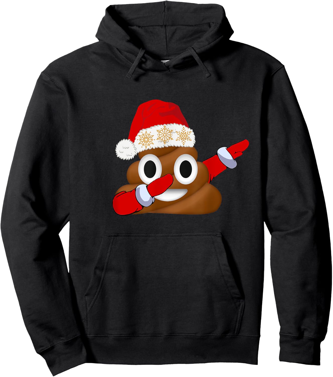 Funny Christmas Dabbing Poop with Santa Hat and Snowflakes Hoodie - Hoodie | Black