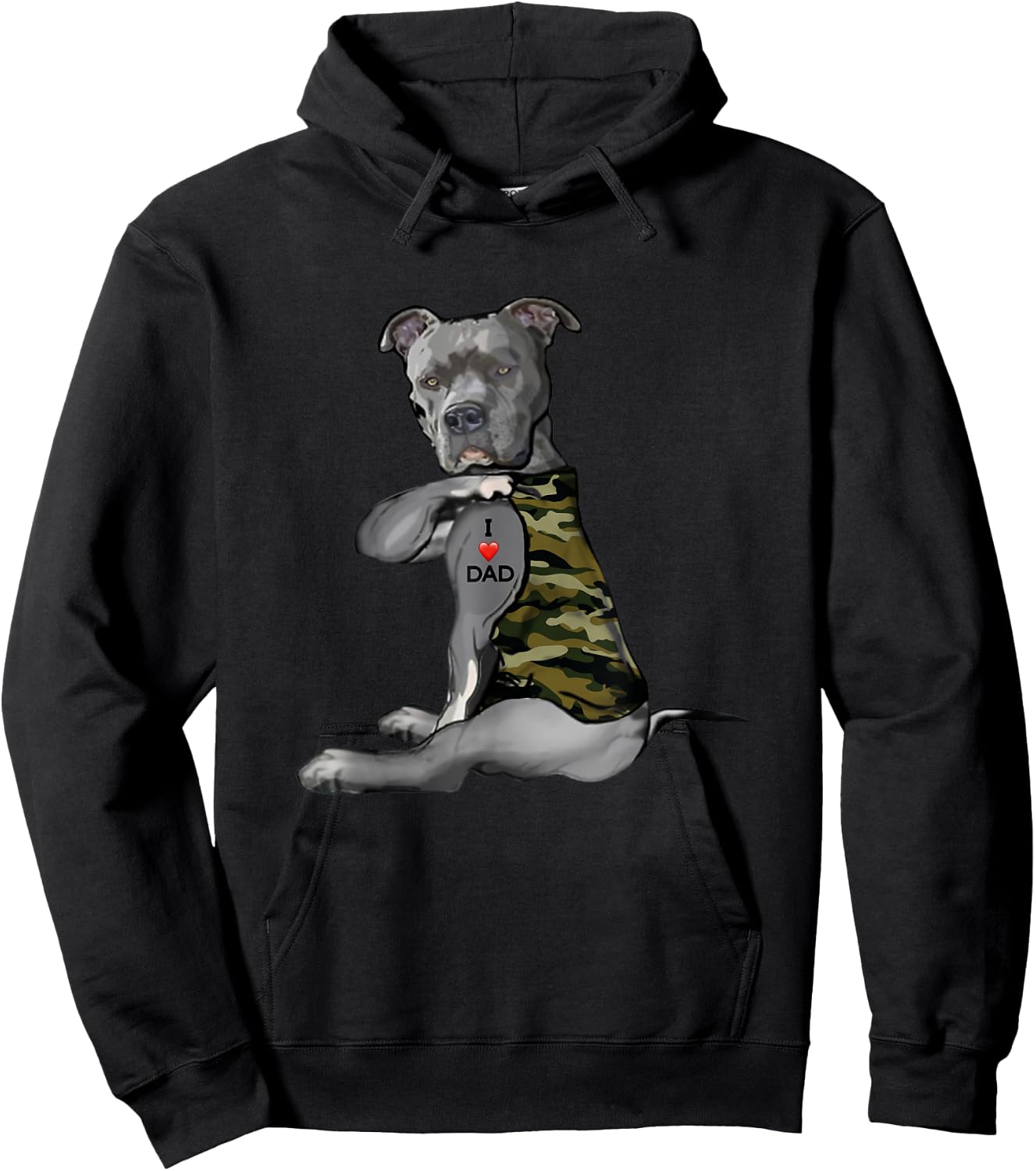 Pitbull I Love Dad Tattoo Funny Pitties Tattooed Fathers Day Hoodie - Hoodie | Black