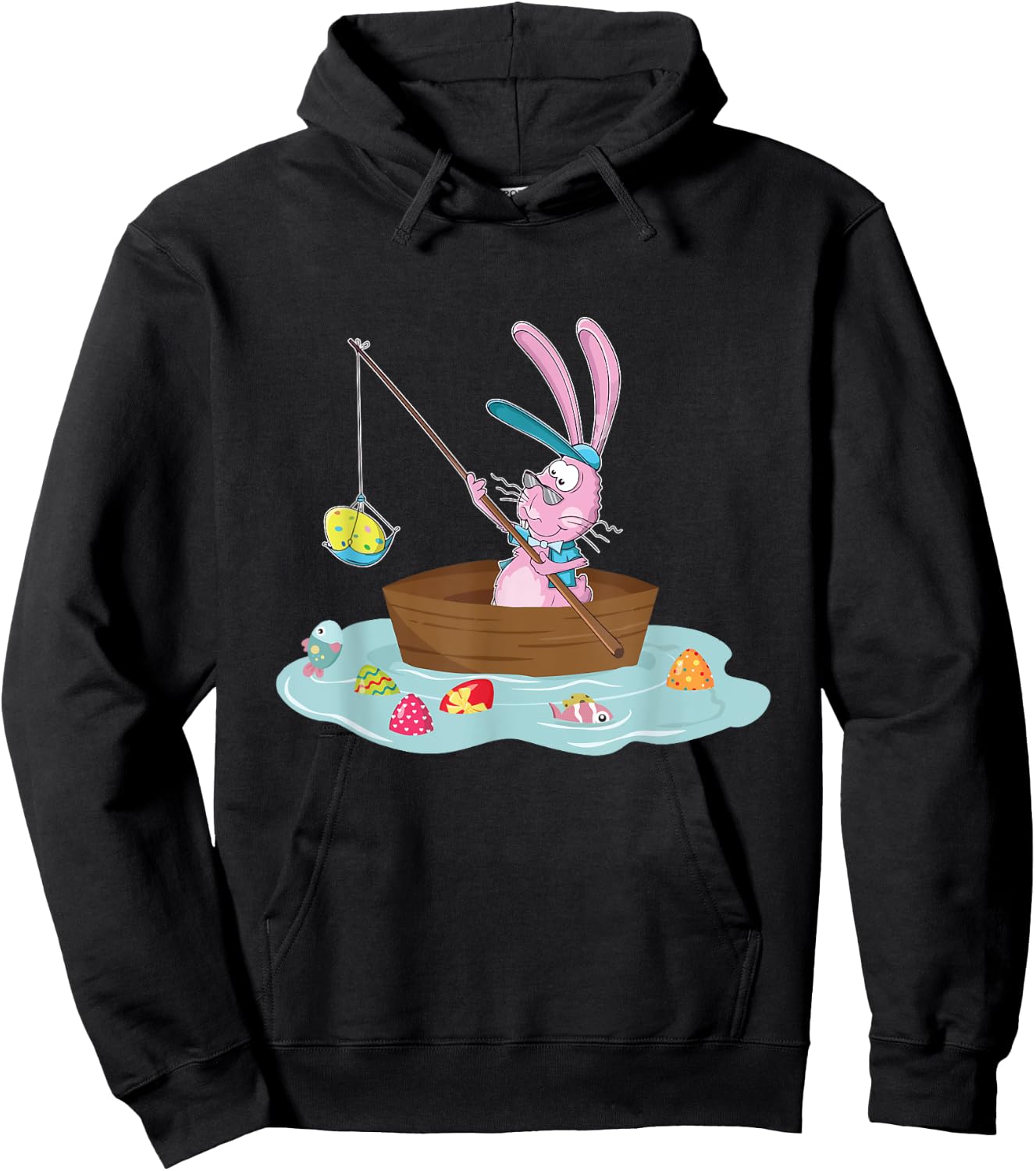 Funny Easter Bunny Fishing Egg Hunting - Easter Sunday Fun Hoodie - Hoodie | Black