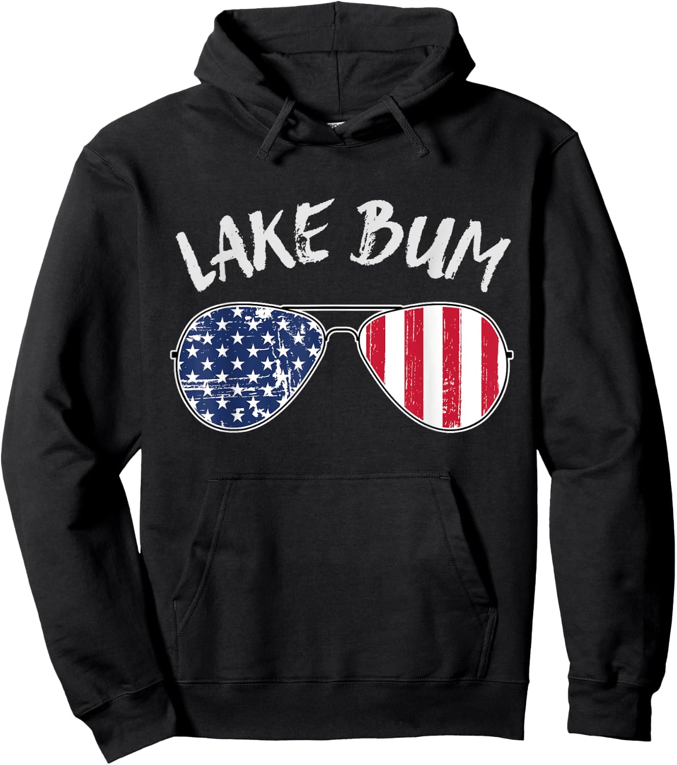 Retro Patriotic Lake Bum 4th of July Summer Sunglasses Hoodie - Hoodie | Black