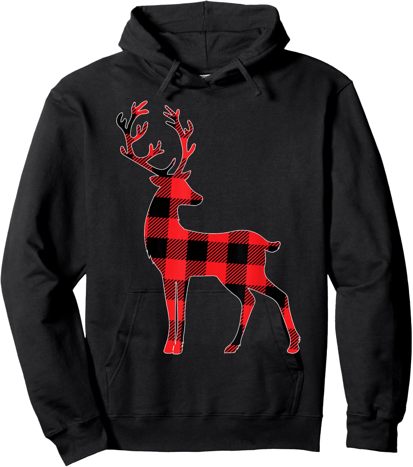 Red Plaid Reindeer Deer Christmas Buffalo Family Pajama Hoodie - Hoodie | Black