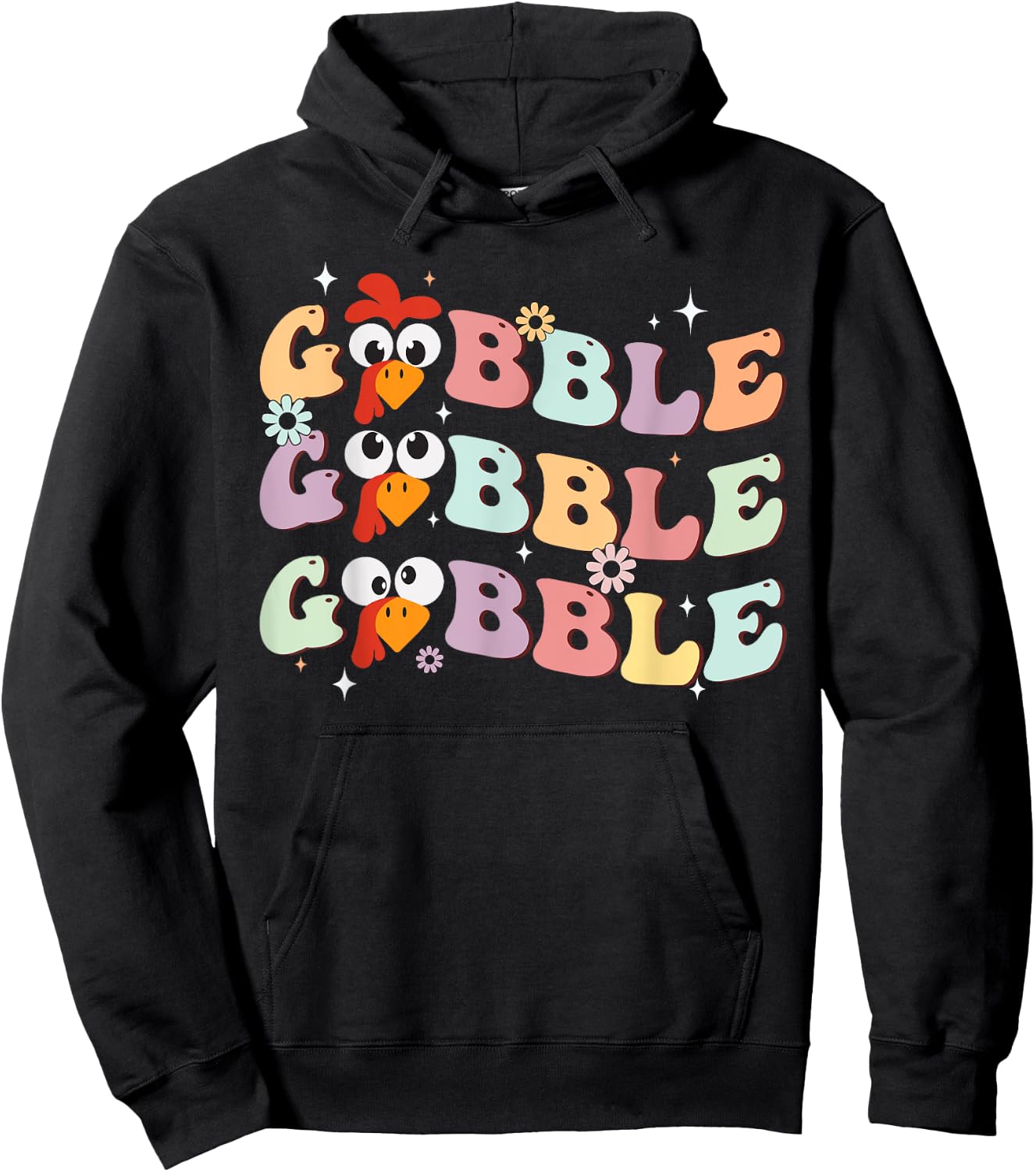 Men Groovy Retro Gobble Gobble Happy Thanksgiving Turkey Day Hoodie - Hoodie | Black