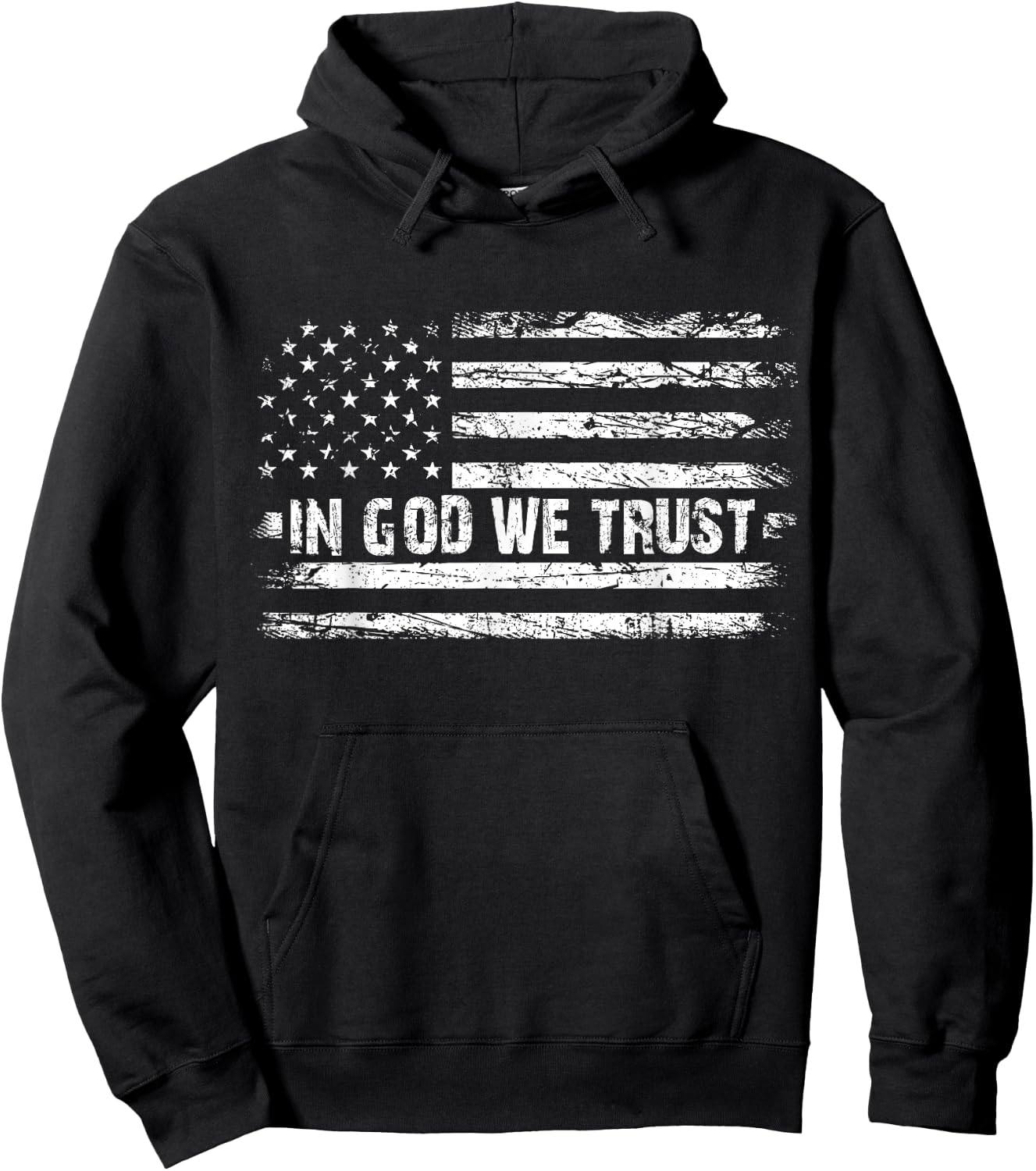 Vintage in God We Trust USA Flag Cross Patriotic Christian Women Men Hoodie - Hoodie | Black
