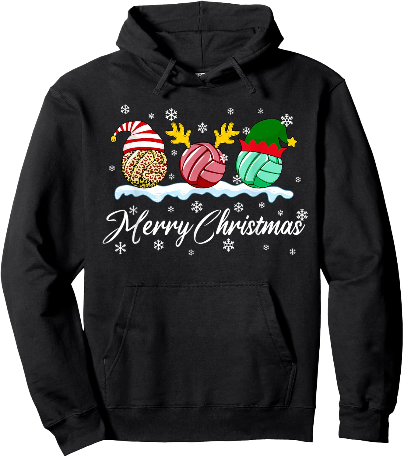 Volleyball Balls Christmas Buffalo Plaid Santa Hat Reindeer Hoodie - Hoodie | Black