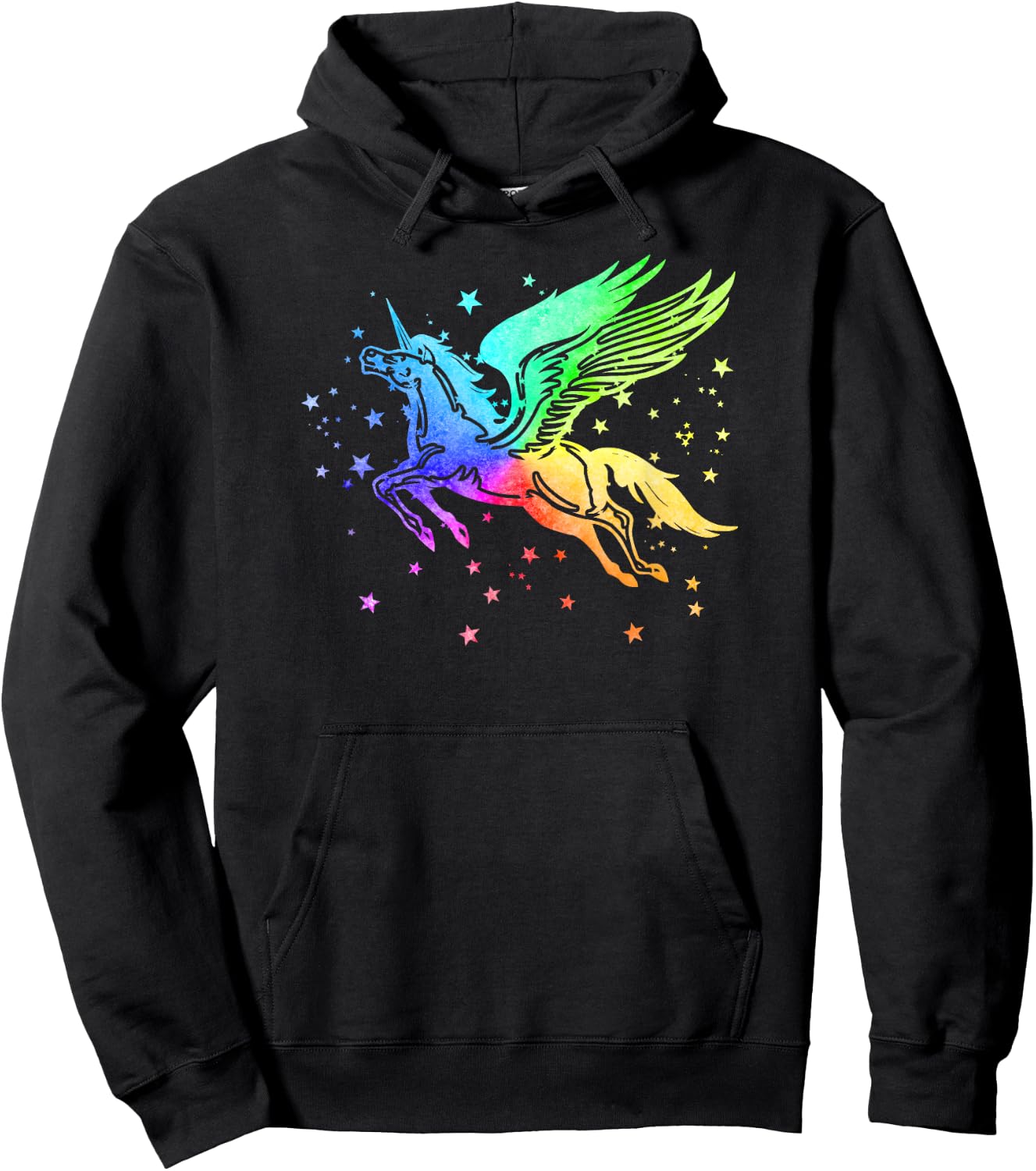 Unicorn Winged Pegasus Horse Rainbow Space Galaxy Stars Girl Hoodie - Hoodie | Black