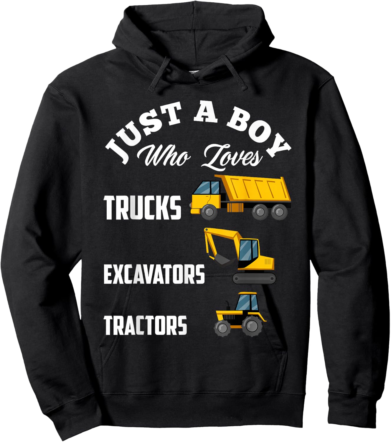 Kids Just A Boy Who Loves Trucks Excavators Tractors Boys Hoodie - Hoodie | Black