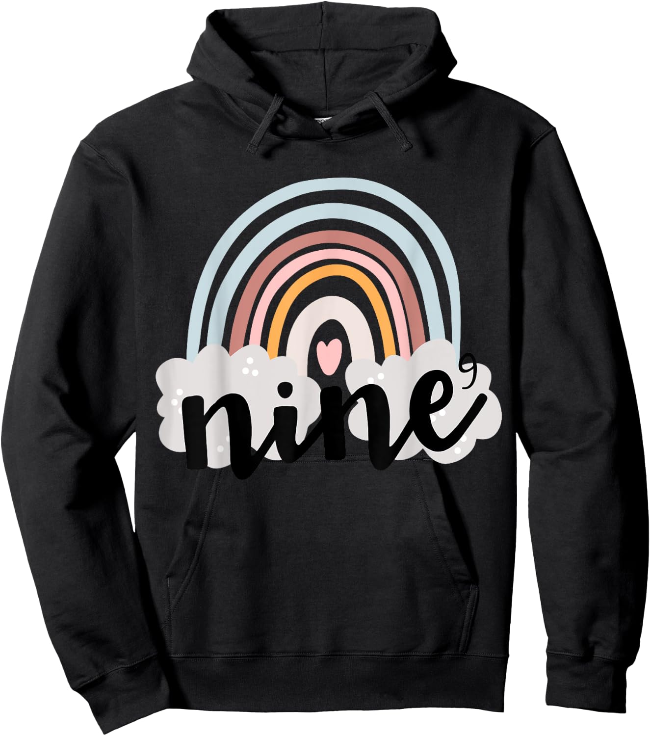 Nine Year Birthday Rainbow Party Boho Family 9 Year Old Hoodie - Hoodie | Black