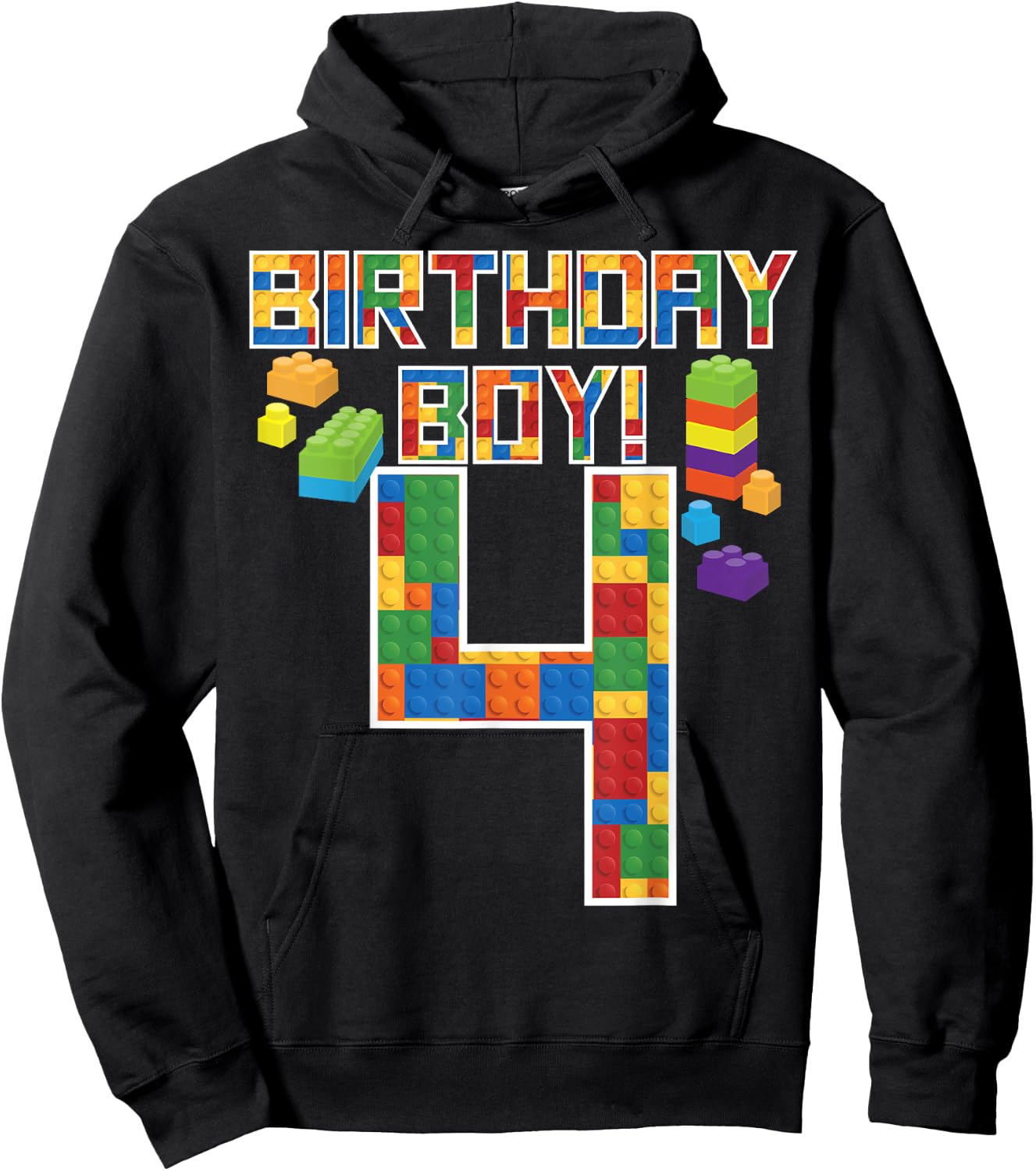 Cute 4th Birthday Gift 4 Years Old Block Building Boys Kids Hoodie - Hoodie | Black