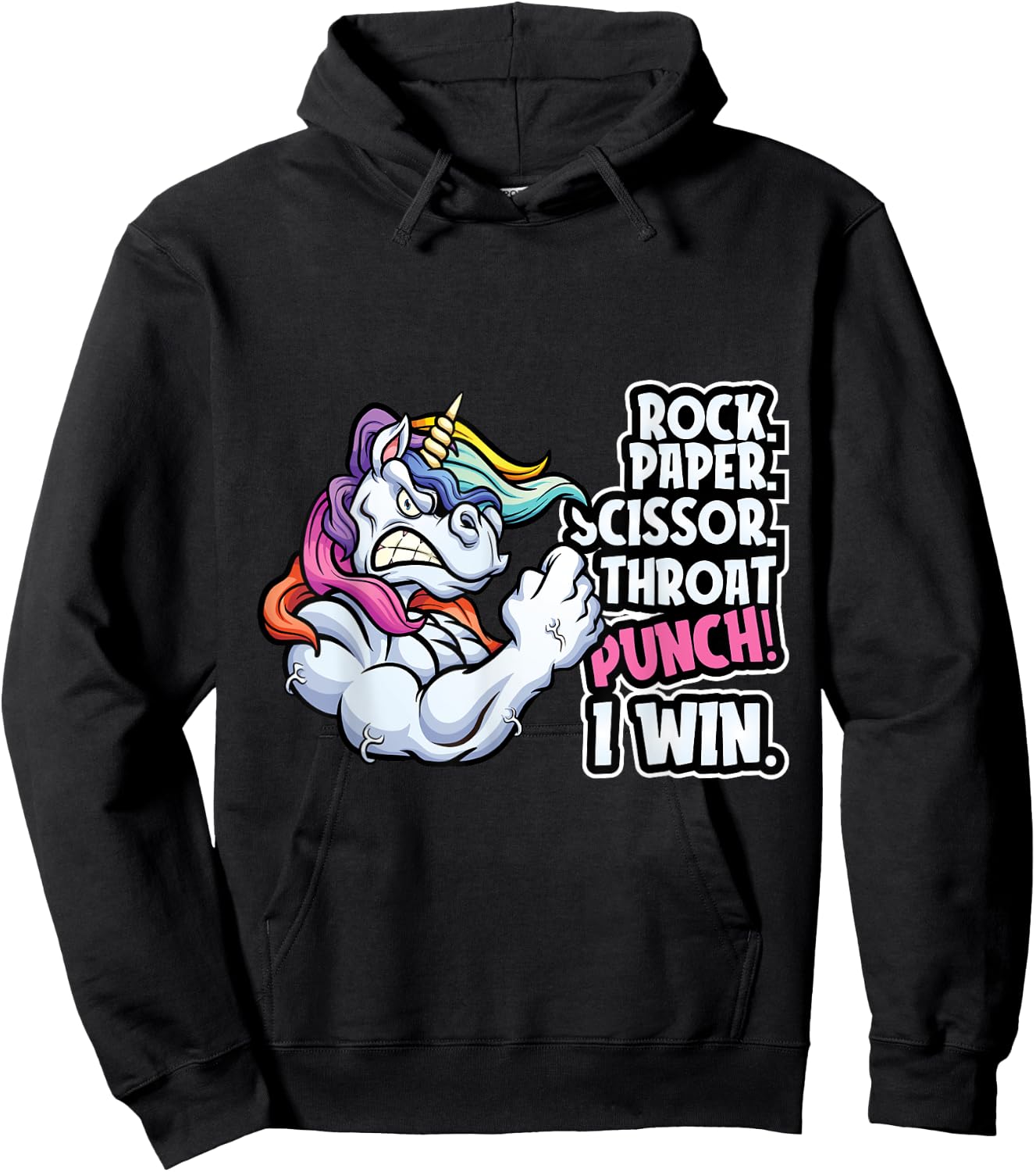 Rock Paper Throat Punch I Win - Funny Unicorn Theme Scissors Hoodie - Hoodie | Black