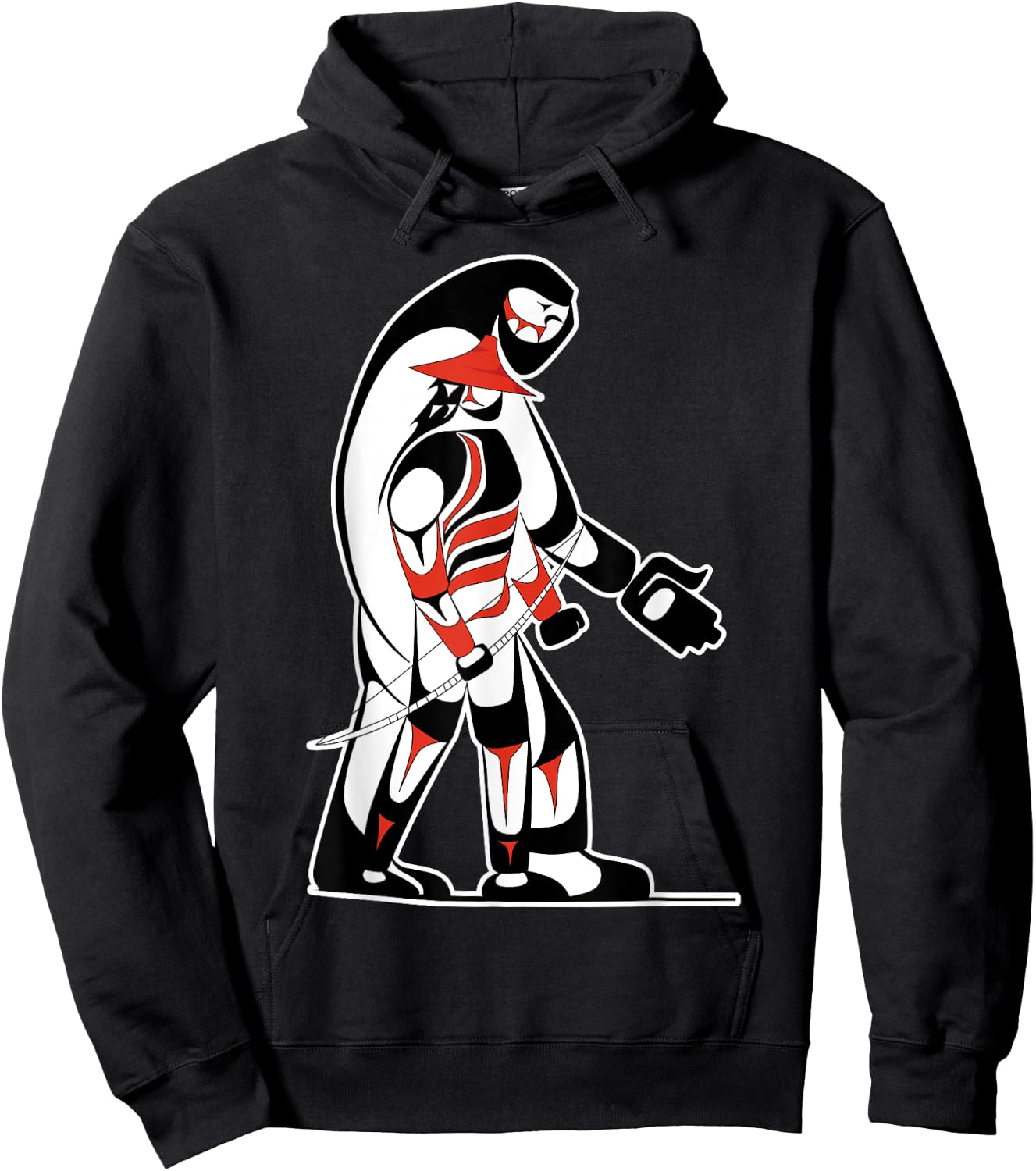 "The Hunter" Native Salish Artwork Hunter and Bigfoot Tribal Hoodie - Hoodie | Black