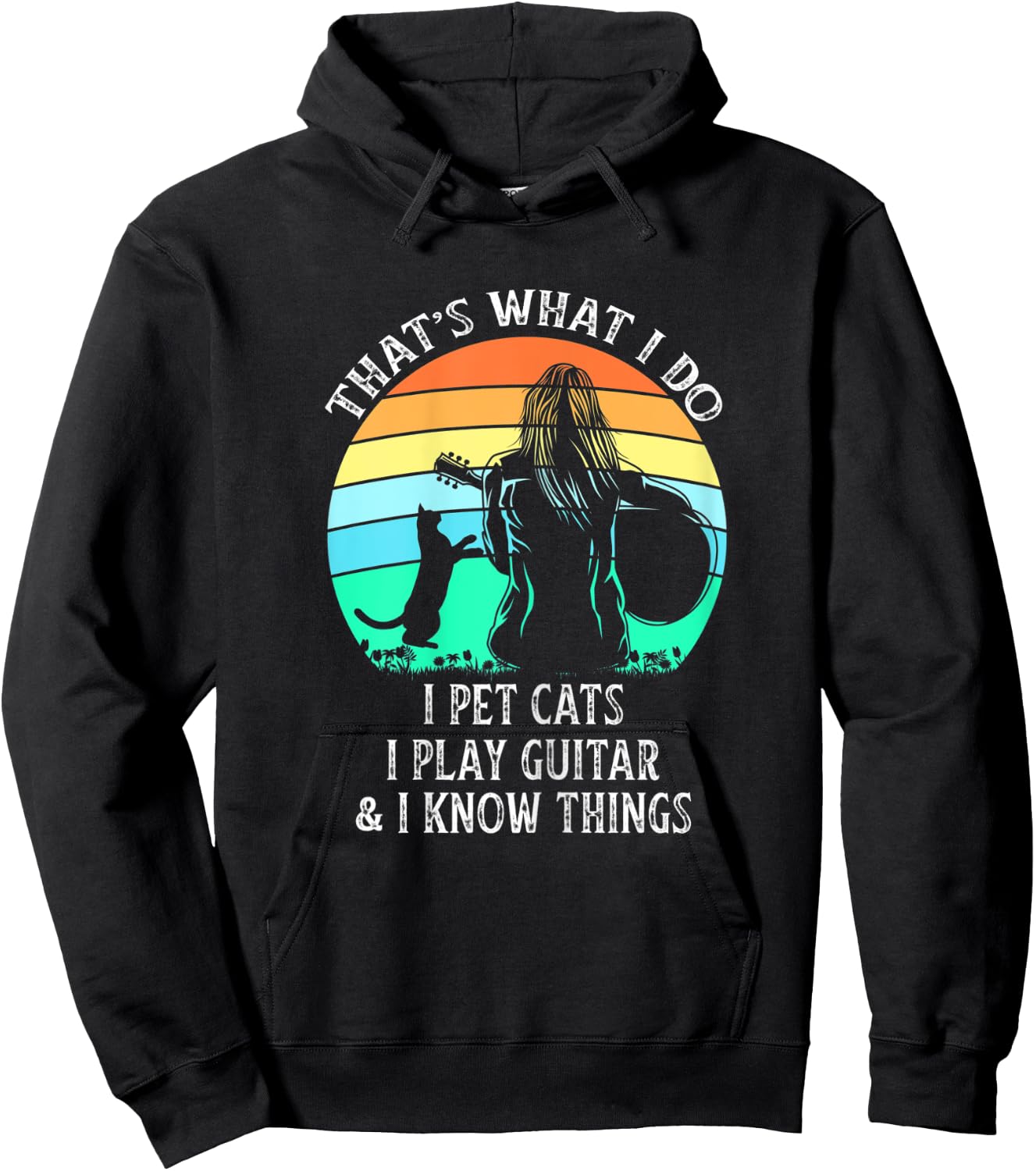 That's What I Do I Pet Cats Play Guitar I Know Things Ladies Hoodie - Hoodie | Black