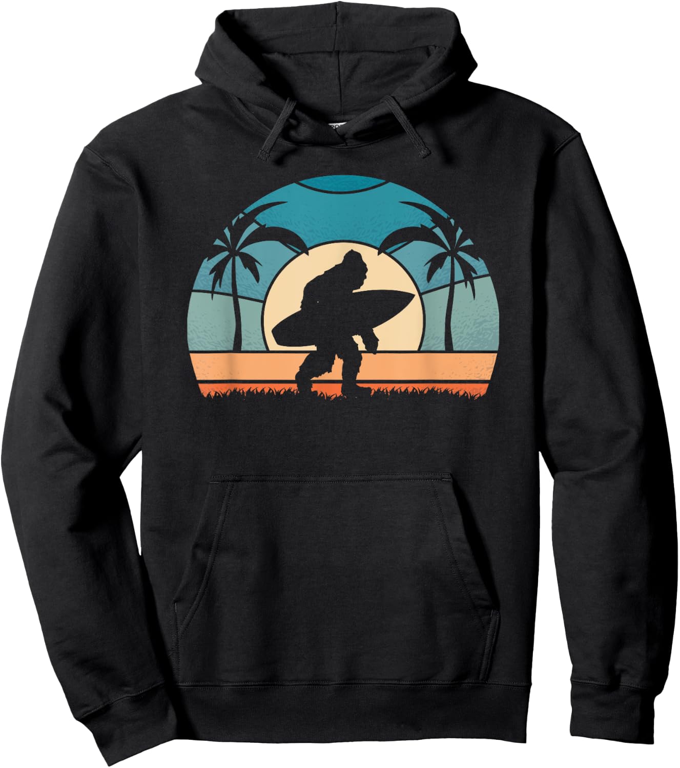 Bigfoot Surfer on the Beach Surfing Vintage Bigfoot Women Girls Kids Hoodie - Hoodie | Black