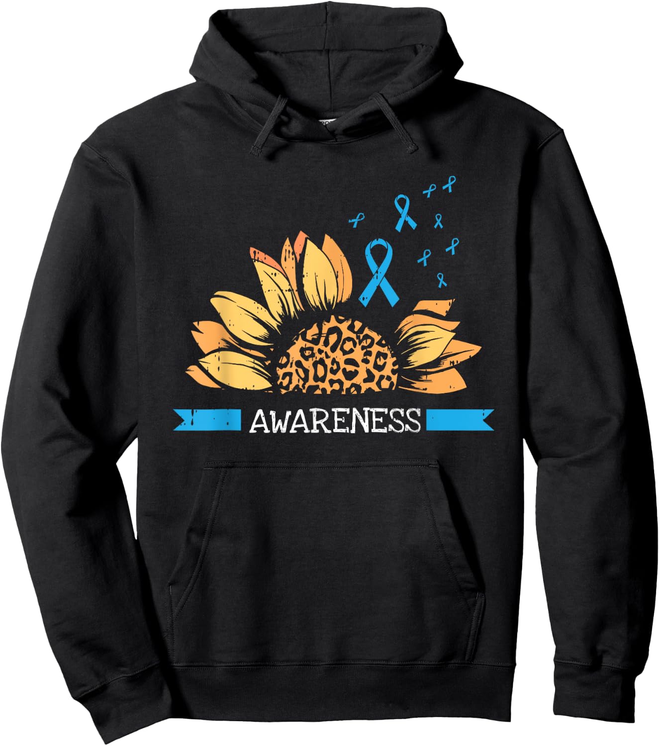 Sunflower Blue Ribbon Prostate Colon Cancer Awareness Gifts Hoodie - Hoodie | Black