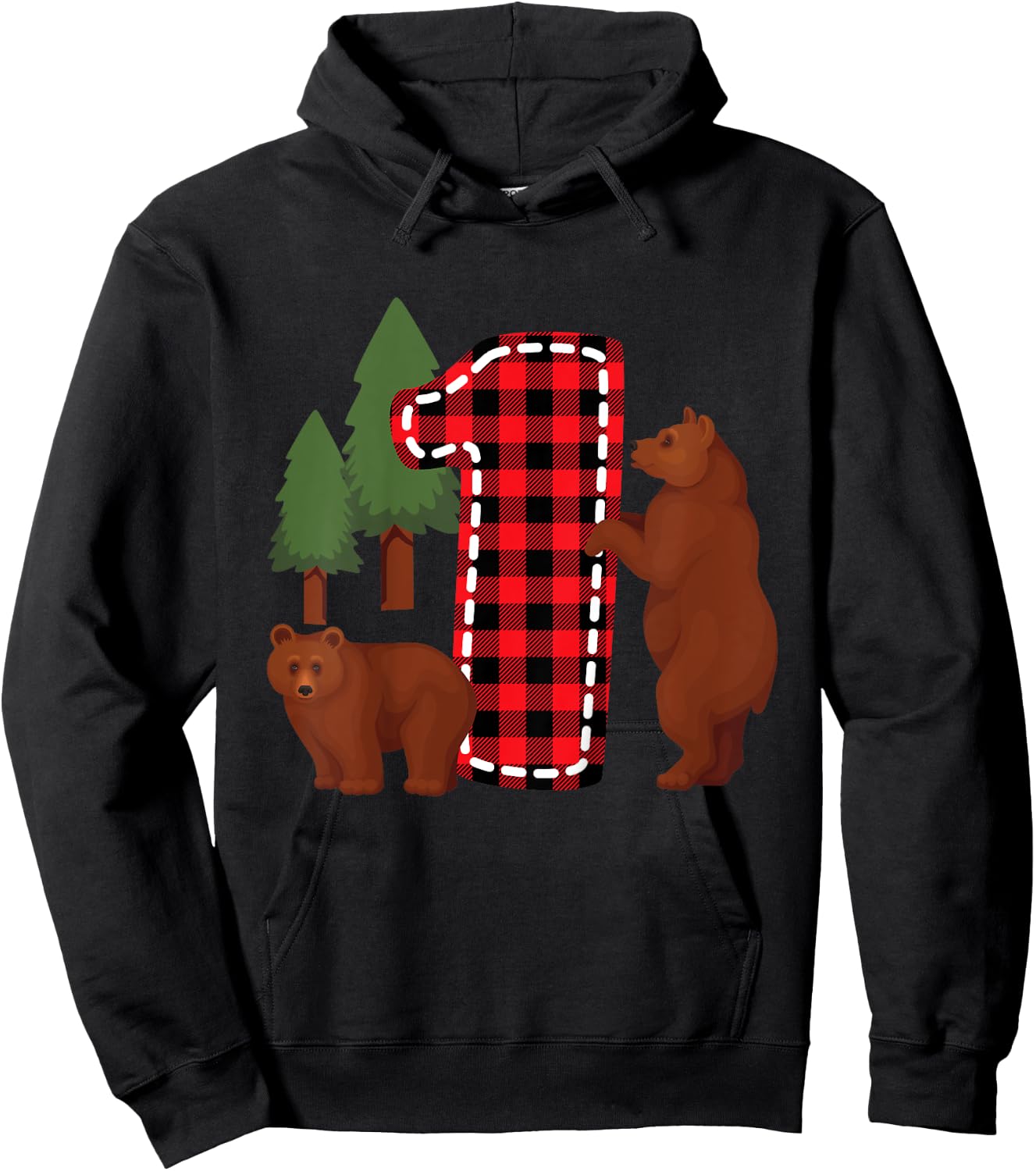 Kids 1 Year Old Lumberjack Birthday Party Bear Plaid Boy 1st Gift Hoodie - Hoodie | Black