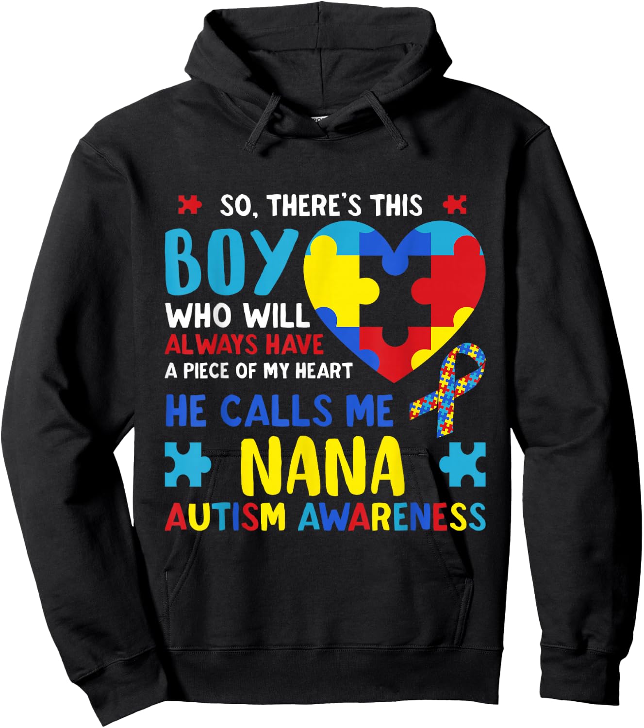 There's This Boy He Calls Me Nana Grandma Autism Awareness Hoodie - Hoodie | Black