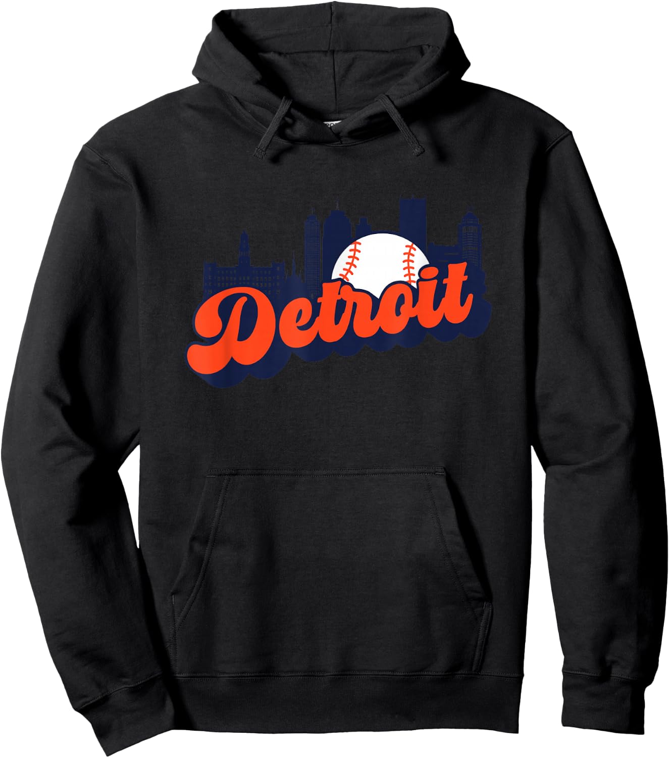 Detroit Baseball Vintage City Skyline Retro Baseball Lover Hoodie - Hoodie | Black