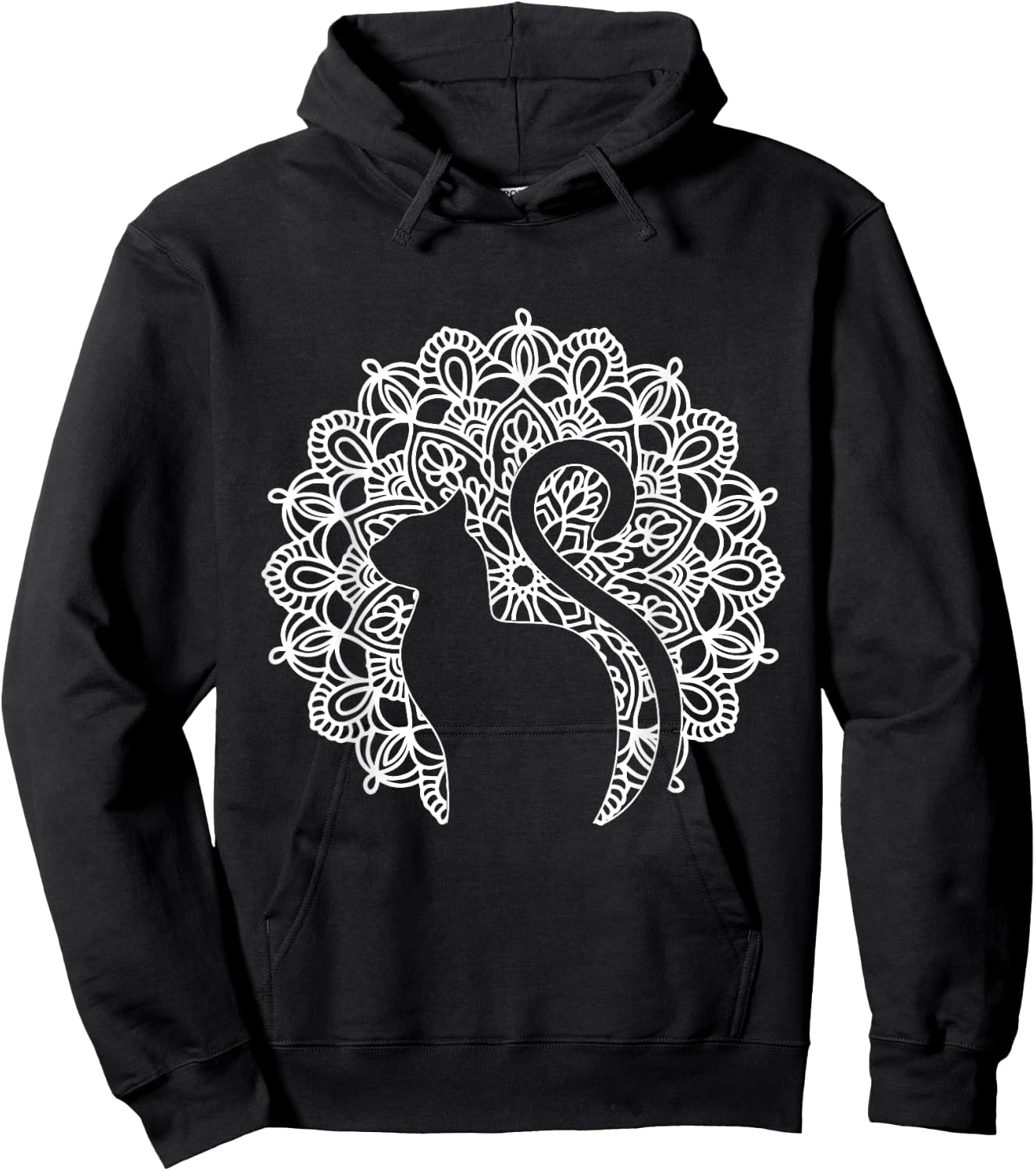 Cat Shirt Zen Cat Print Mandala Shirt Yoga Hoodie - Hoodie | Black