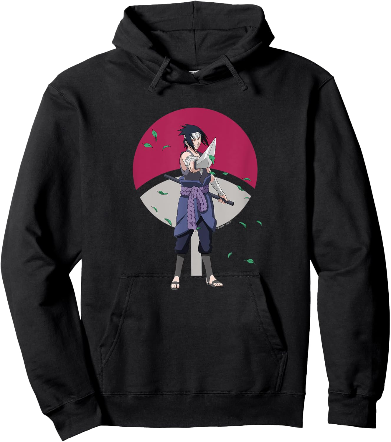 Naruto Shippuden Sasuke Uchiha Leaves and Symbol Anime Hoodie - Hoodie | Black