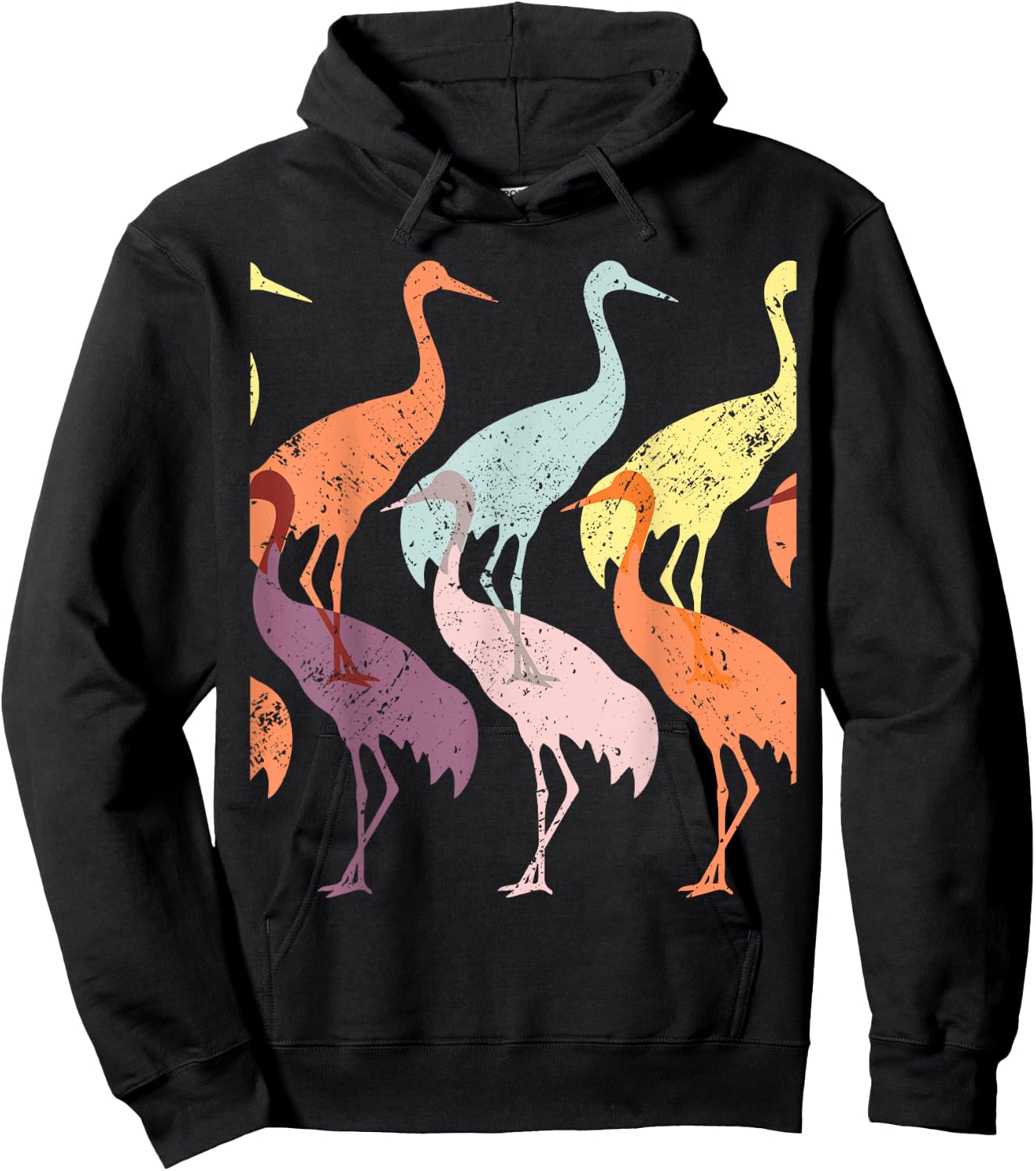 Sandhill Crane Bird Art 60s Style Minimal Hippy Birder Hoodie - Hoodie | Black