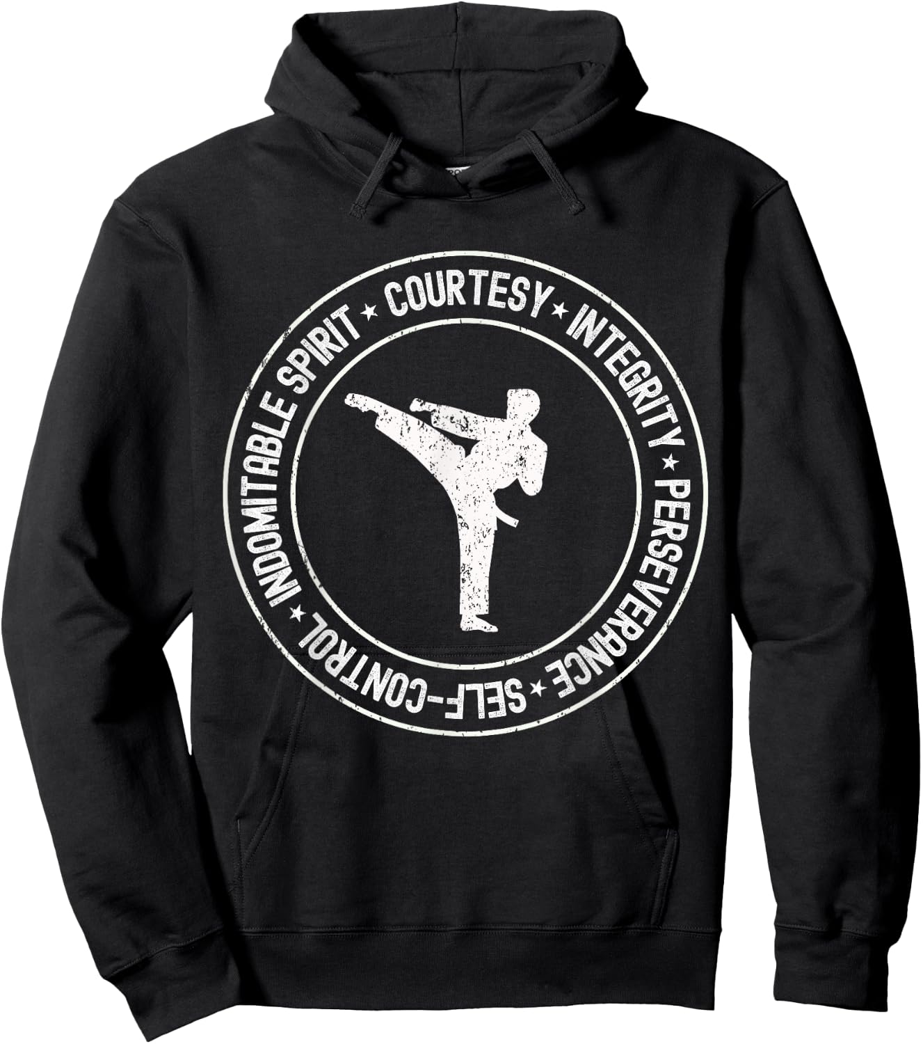 Distressed 5 Tenets of Taekwondo Taekwondo Kicking Outfit Hoodie - Hoodie | Black