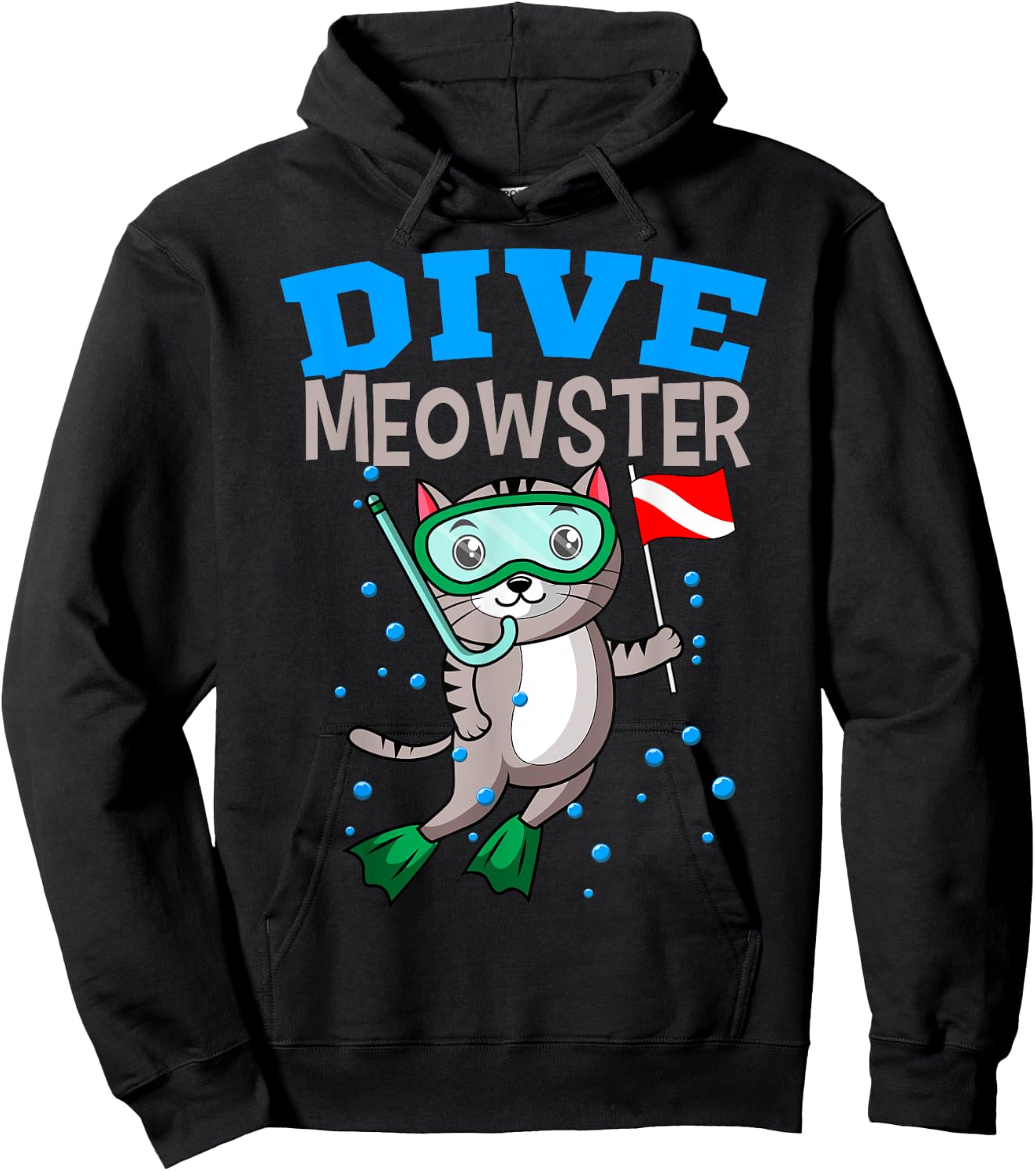 Cat Diver Meowster Scuba Diving Down Flag Underwater Dive Men Women Girls Kids Hoodie - Hoodie | Black