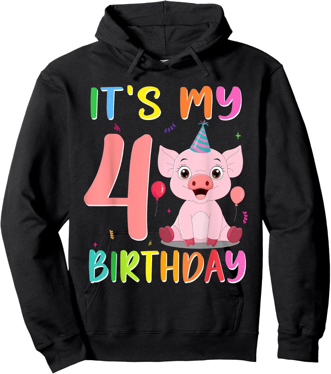 It’s My 4th Birthday Pig for Pig Lover 4 Year Old Hoodie - Hoodie | Black
