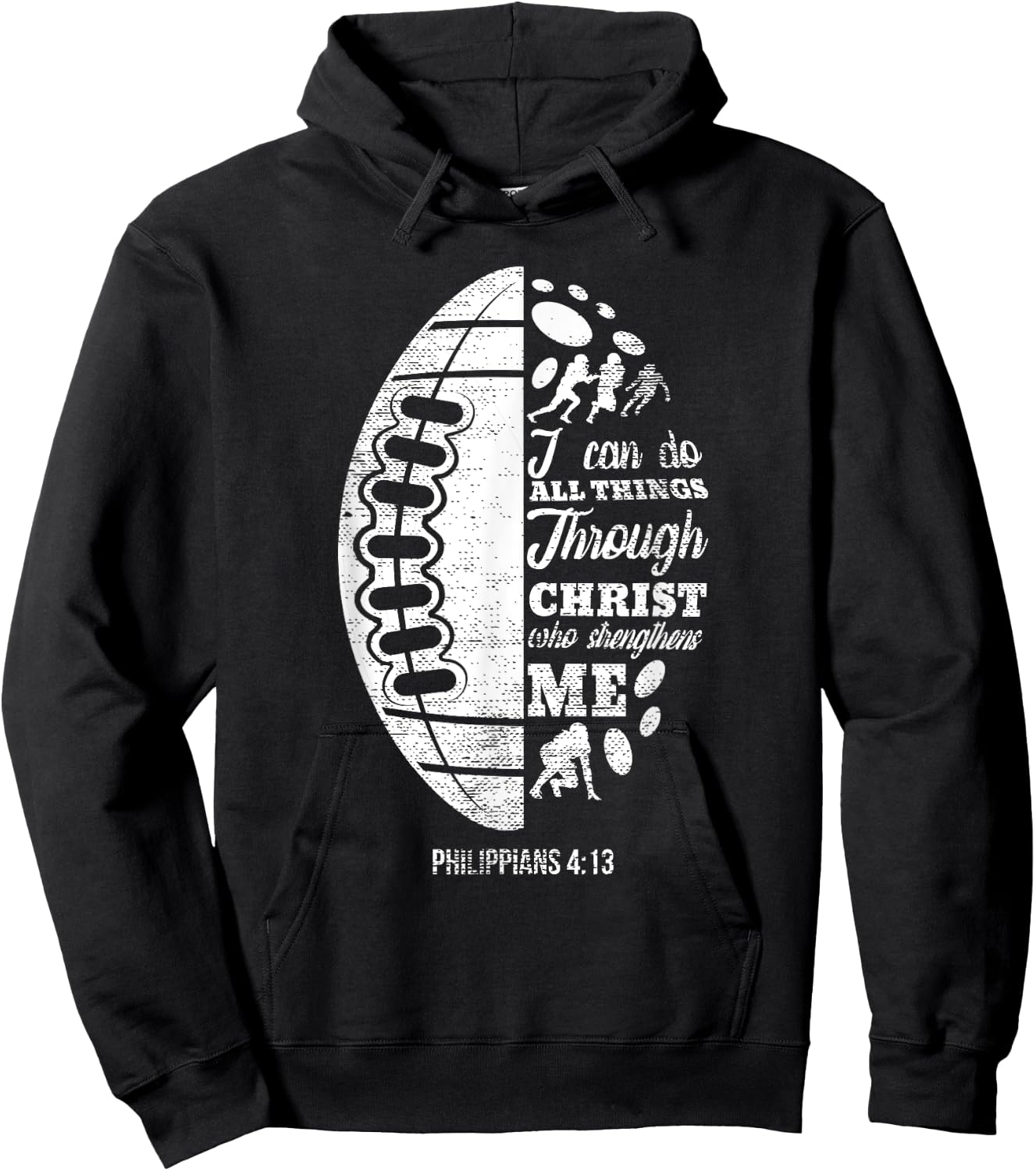 Philippians 4:13 Christian Football Funny Bible Verse Gift Hoodie - Hoodie | Black